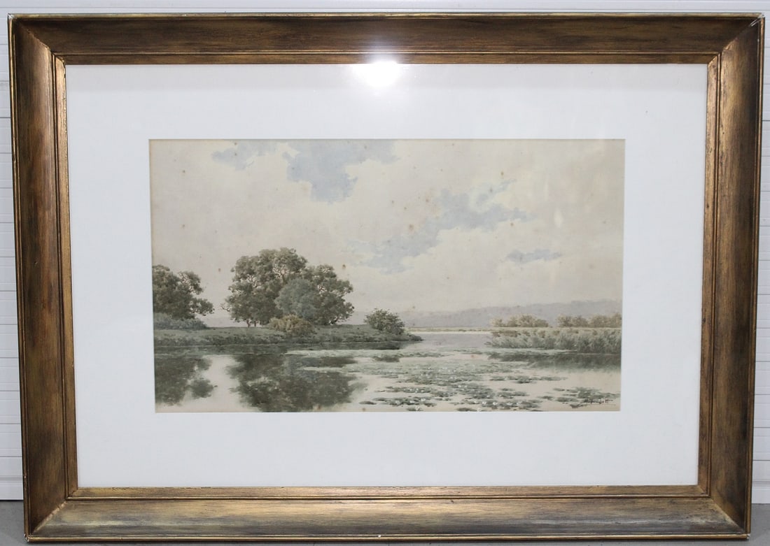 Henri Tebbitt (Australian, 1852-1927) Watercolour Pond Scene Sydney's 'Centennial Park' circa 1900 - 3