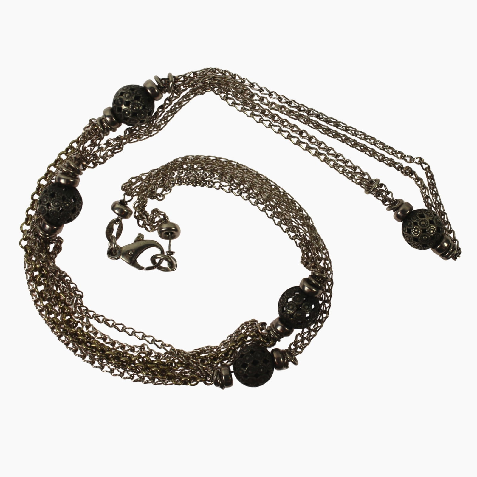 Designer Chain Necklace In Sterling (925) Silver interspersed with Pierced Burnished Spheres: . Size ASW 0.74 Troy oz. Open length 71cms Medium Necklaces & Pendants