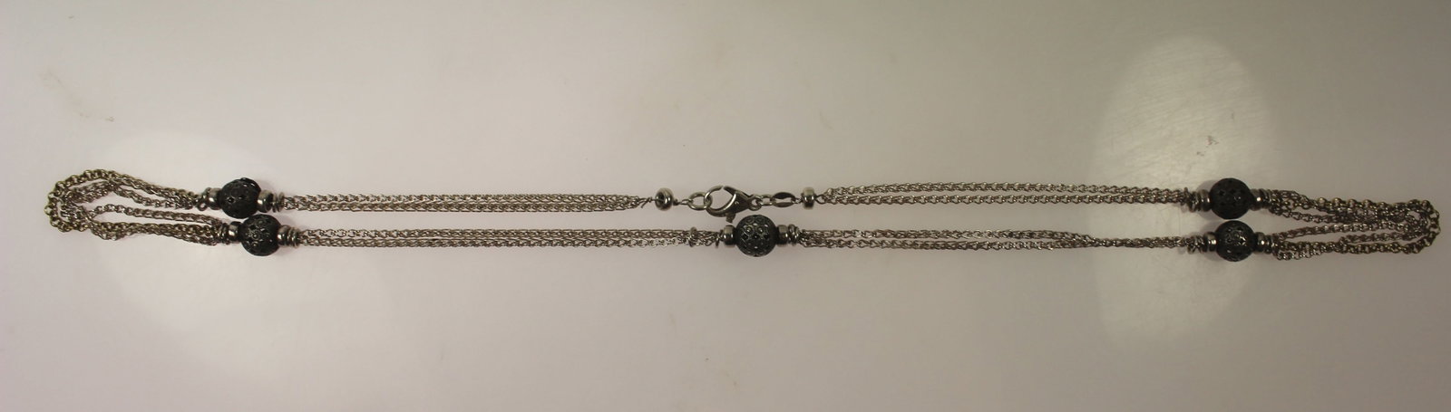 Designer Chain Necklace In Sterling (925) Silver interspersed with Pierced Burnished Spheres - 2