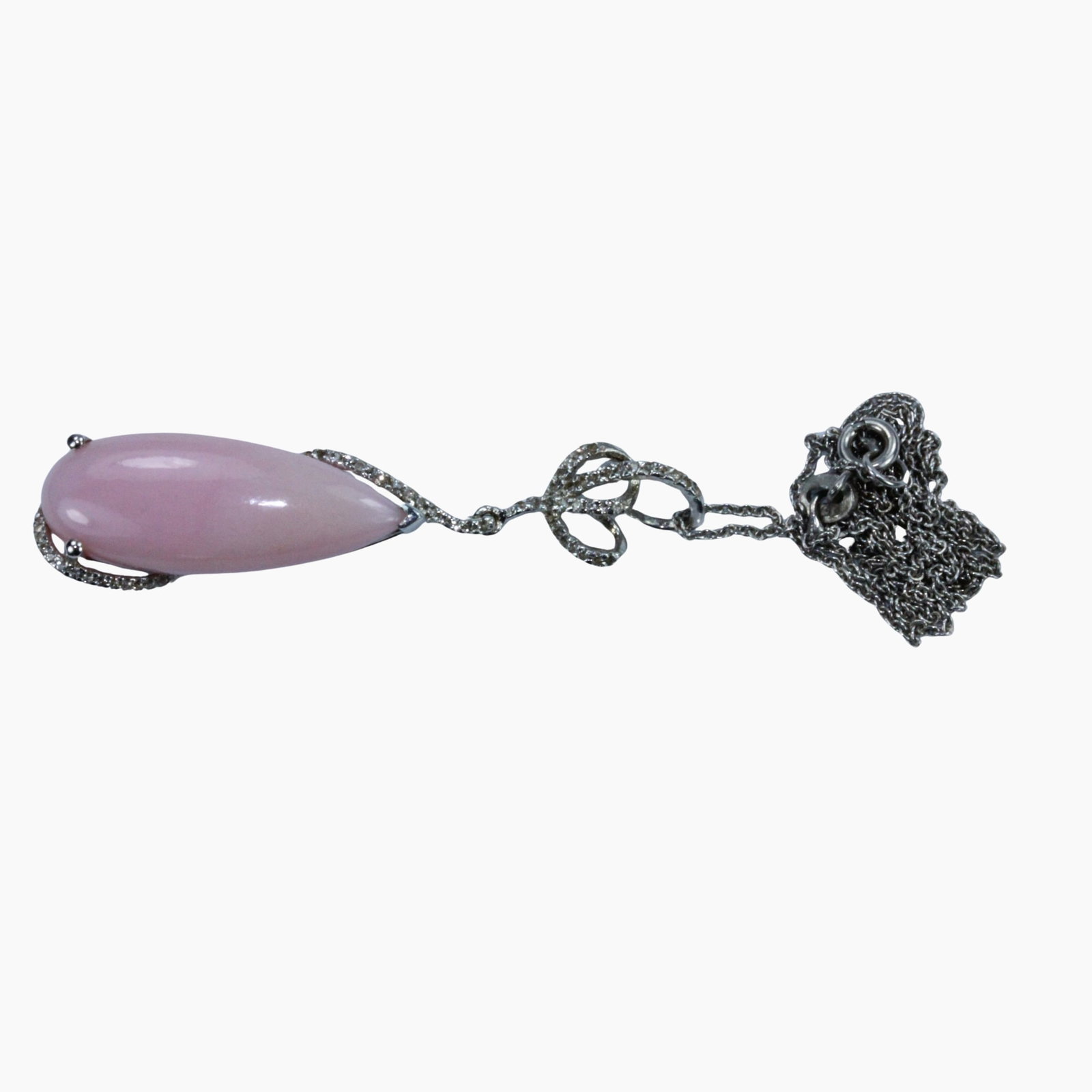 Sterling (925) Silver CZ Set Pink Peruvian Opal Teardrop Pendant on Silver Chain: . Size Total Weight 6.410 grams : 27.9cm x 1.1cm x 1.2cm