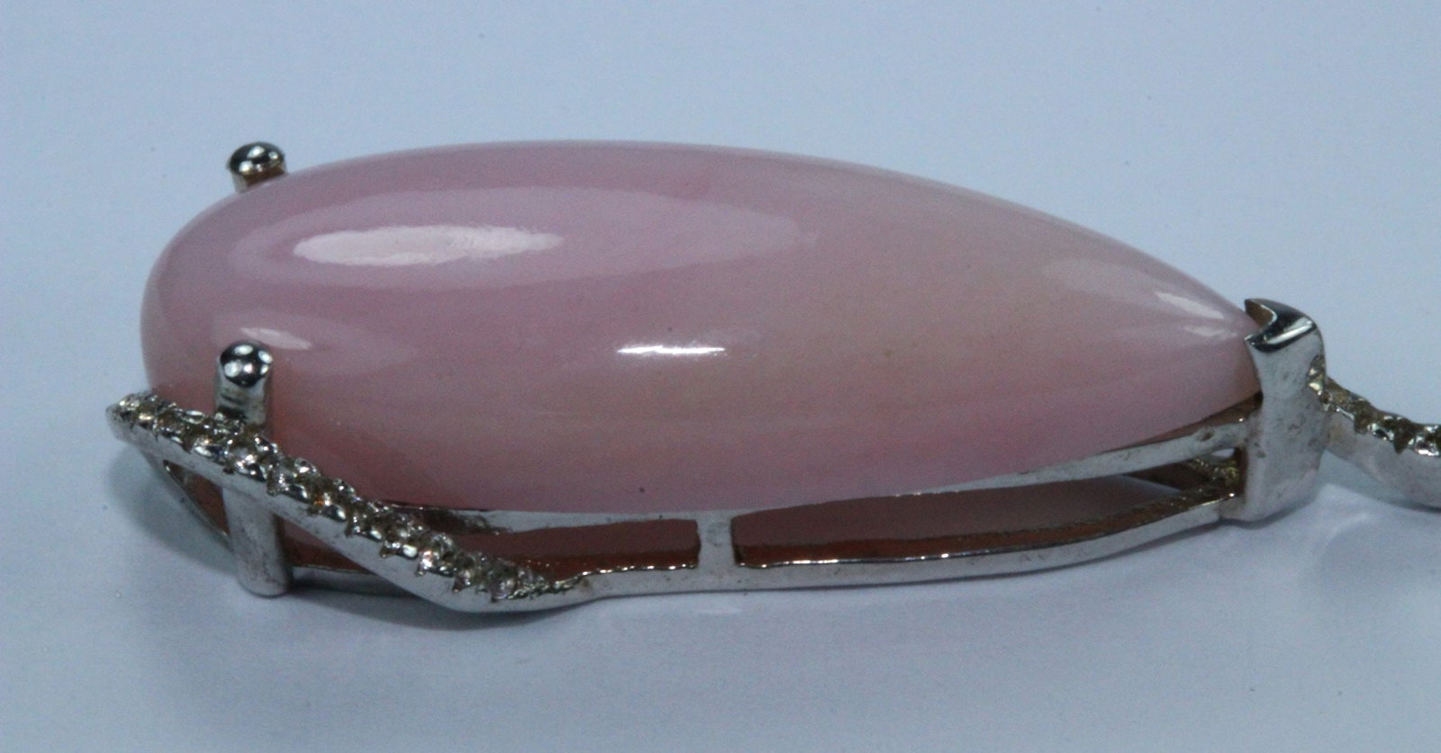 Sterling (925) Silver CZ Set Pink Peruvian Opal Teardrop Pendant on Silver Chain - 2