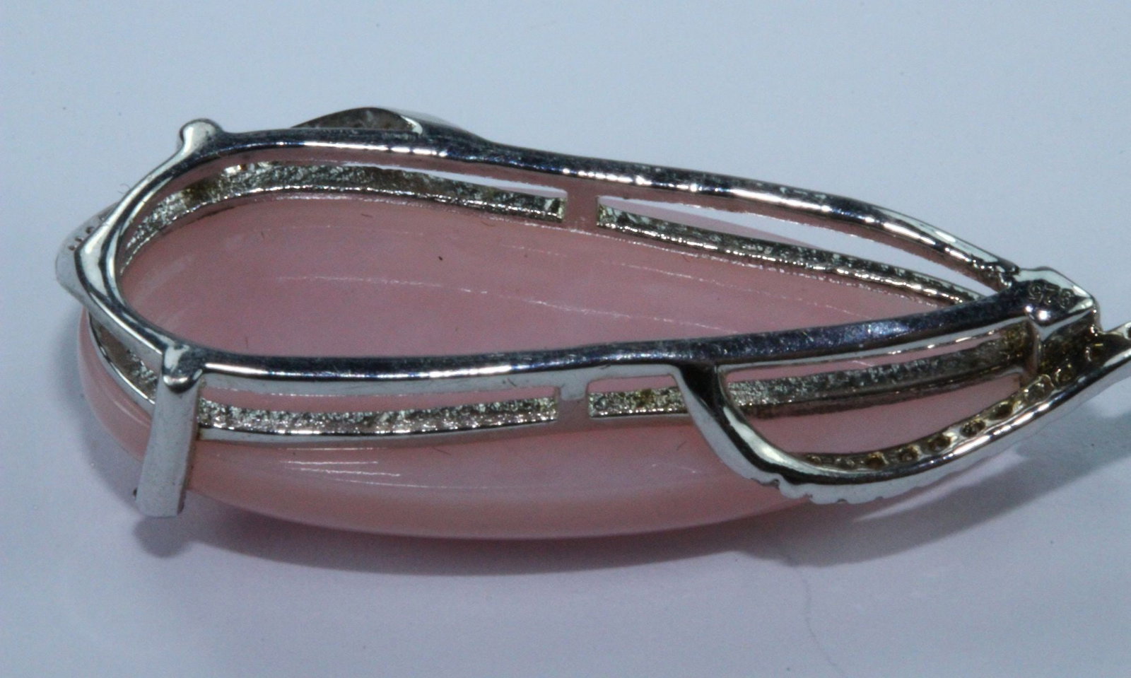 Sterling (925) Silver CZ Set Pink Peruvian Opal Teardrop Pendant on Silver Chain - 4