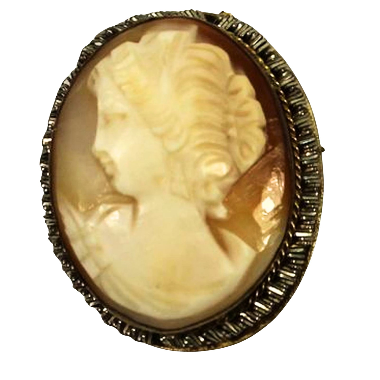 Vintage Shell Cameo Pendant / Brooch in Base Metal: . Size 3x2.5cms Medium Pins & Brooches