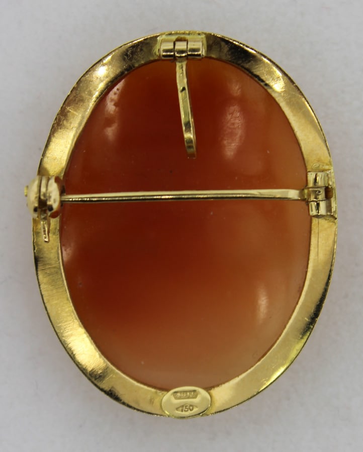 Shell Cameo set in 18ct Gold Brooch Surround - 2