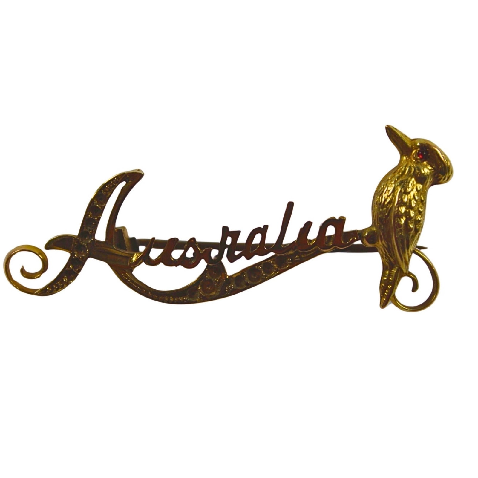 Patriotic 'Australia' Bar Brooch with Kookaburra in 15ct Yellow Gold: . Size Length 5cms : Weight 3.19gms Condition Pin is base metal Medium Pins & Brooches