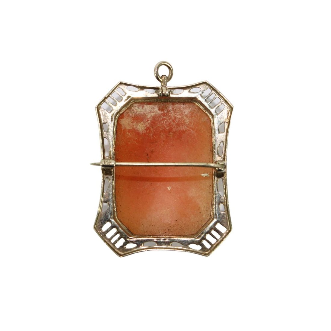 Stylish Shell Cameo Pendant/Pin in 14ct White Gold Rectangular Mount - 3