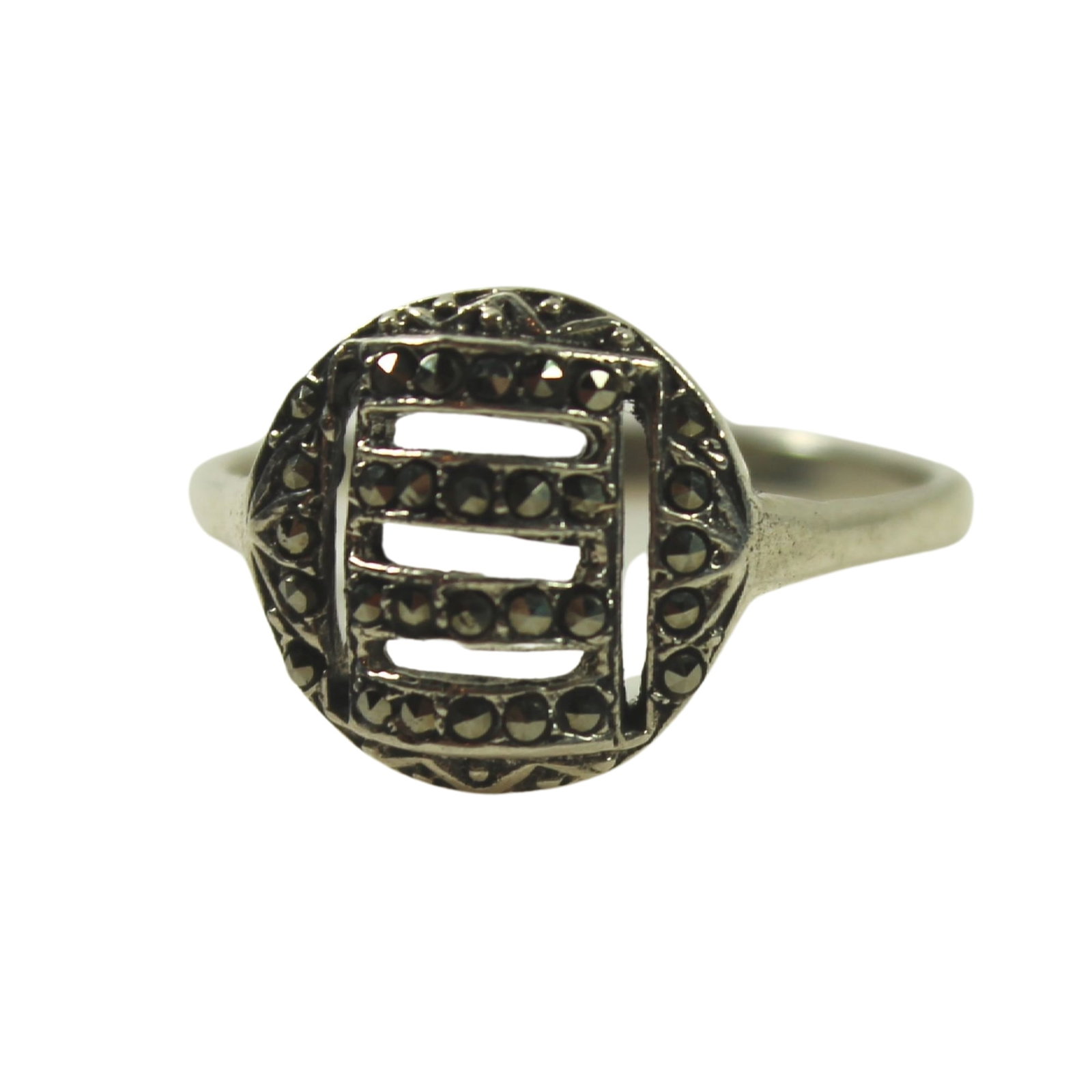 Deco-style Marcasite Ring in Sterling (925) Silver: . Size Size R Medium Rings