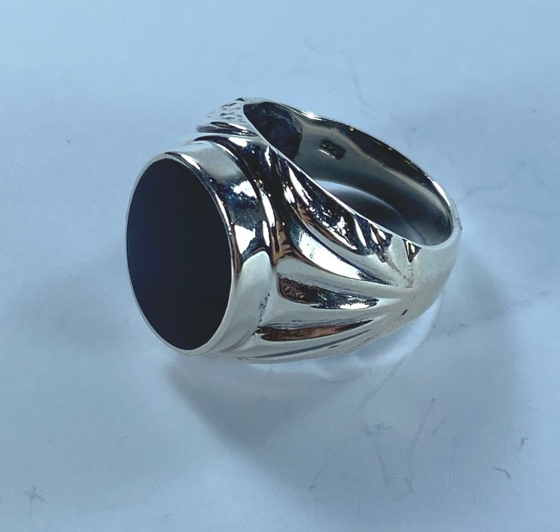 Sterling (925) Silver Buff Head Onyx Signet Ring - 3
