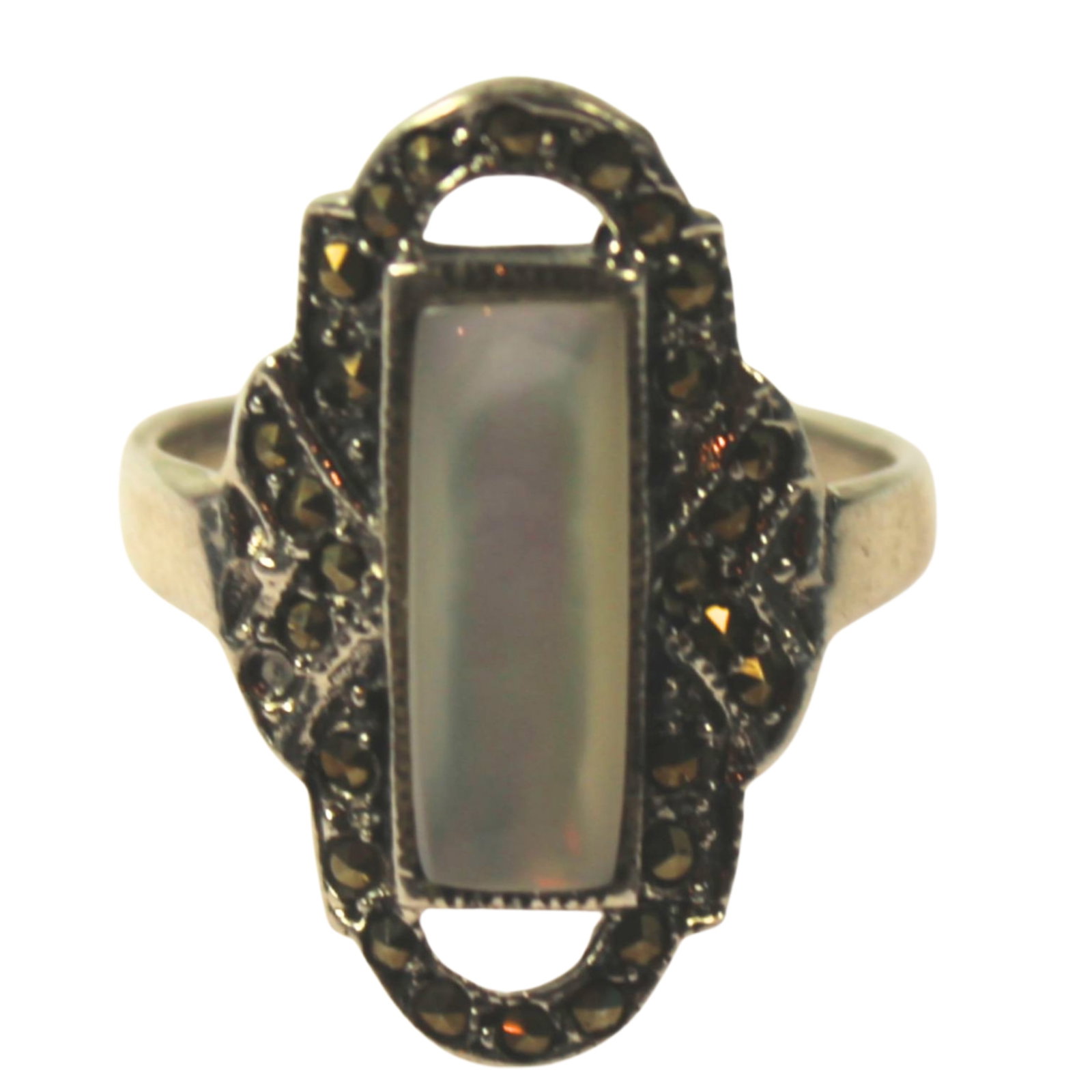 Marcasite & Mother of Pearl Ring in Sterling (925) Silver: . Size Size R : Weighs 4.54g Medium Rings