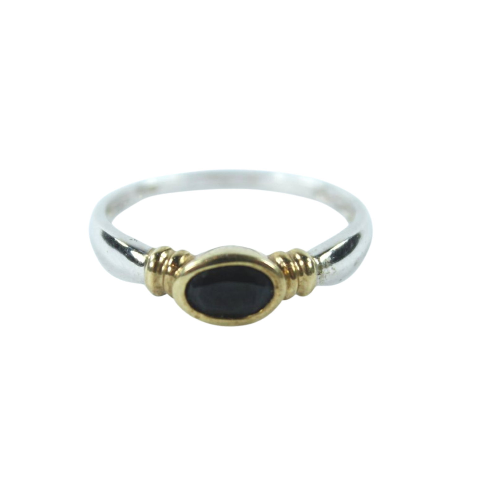 Blue Sapphire Ring in 9ct White Gold with Yellow Gold Setting: Stylish Size Size O : Total weight 1.68gms Medium Rings
