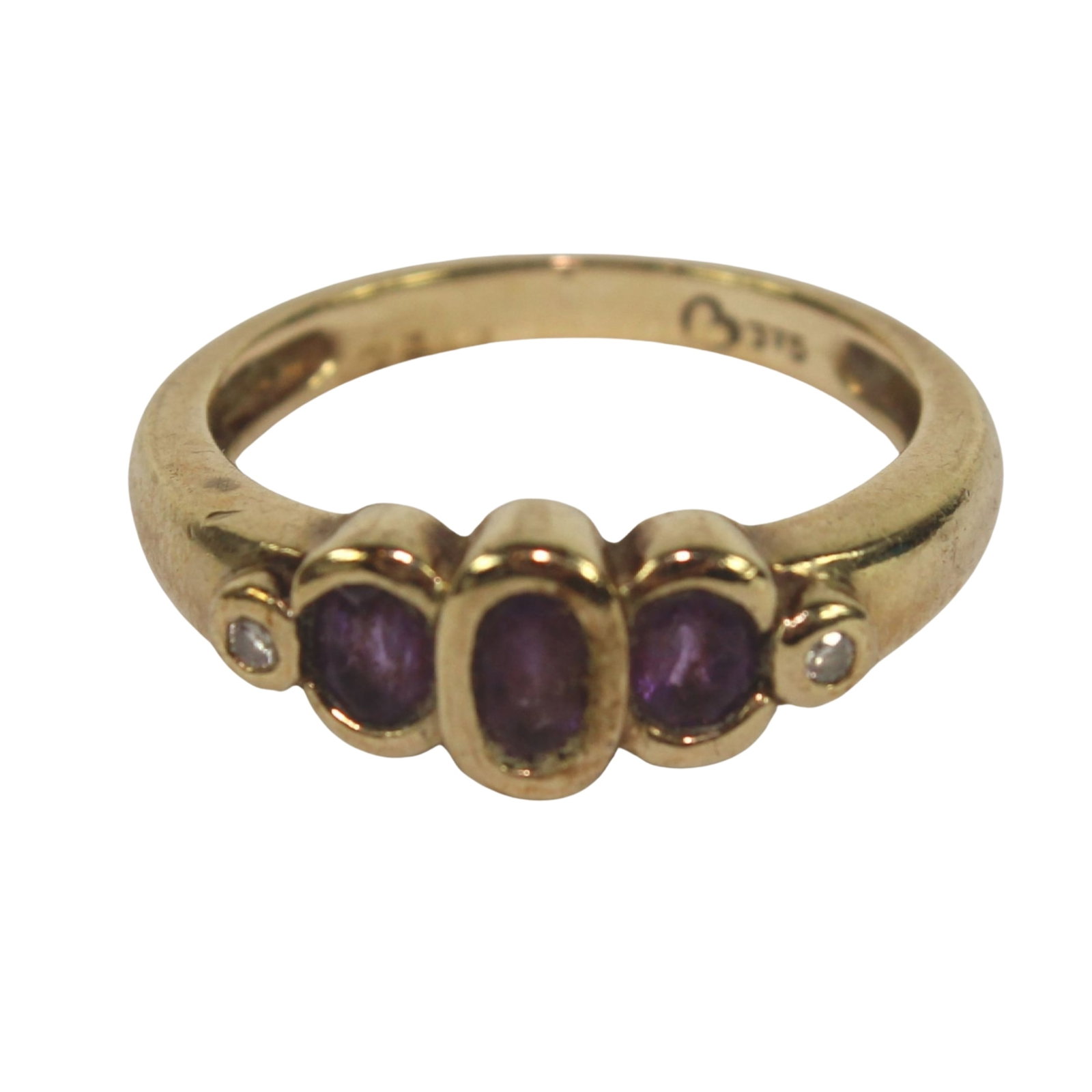 Garnet & Diamond Ring in 9ct Yellow Gold: . Size Size L : Total weight 3.08gms Medium Rings
