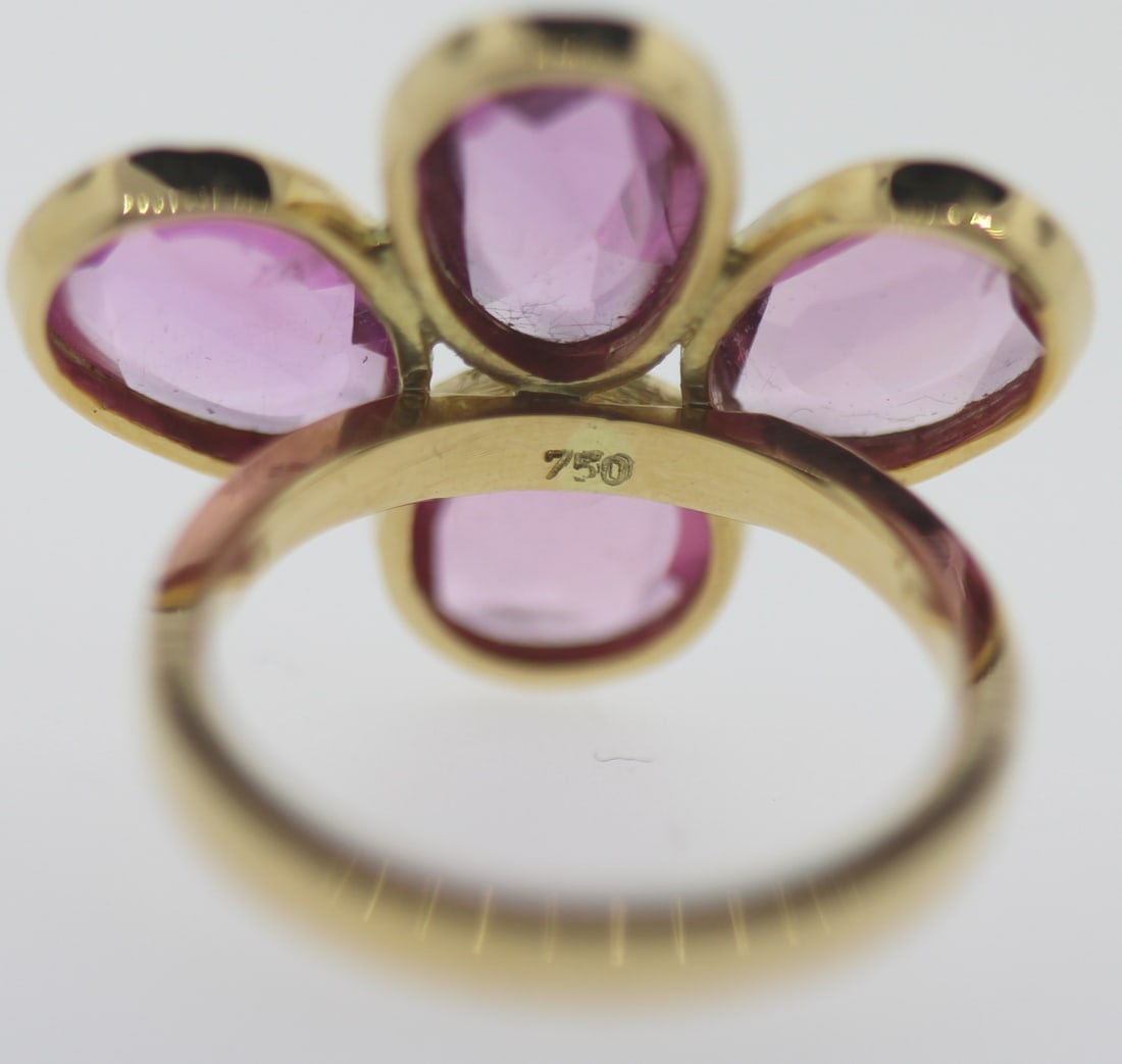 Modernist 9ct Yellow Gold Ring with flat-cut Pink Sapphires - 2