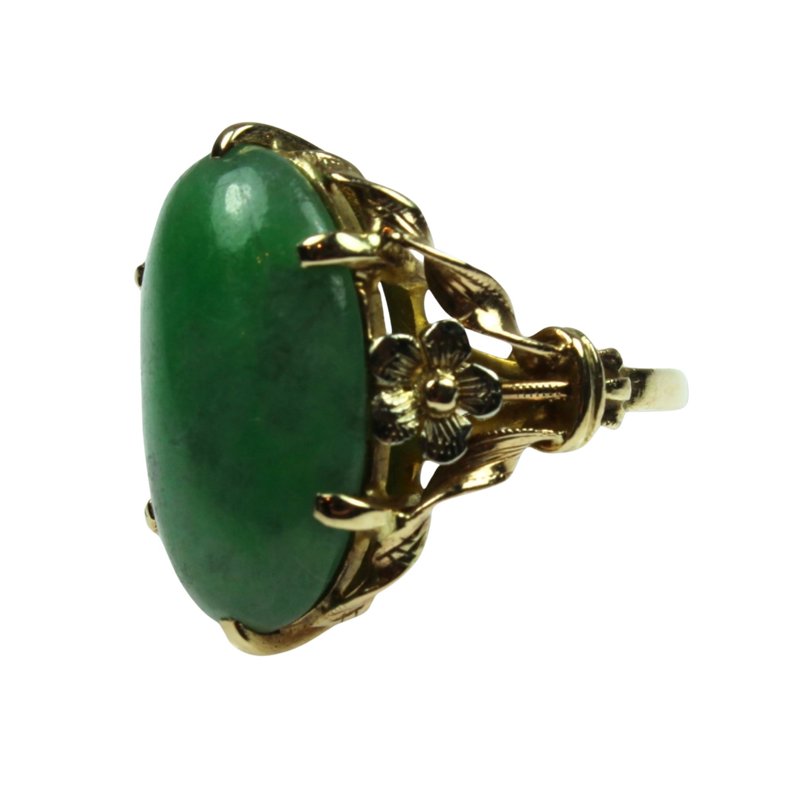 Nephrite Jade Ring in 10ct Yellow Gold: . Size Size H : Total weight 6.02gms Medium General Exhibited Jade