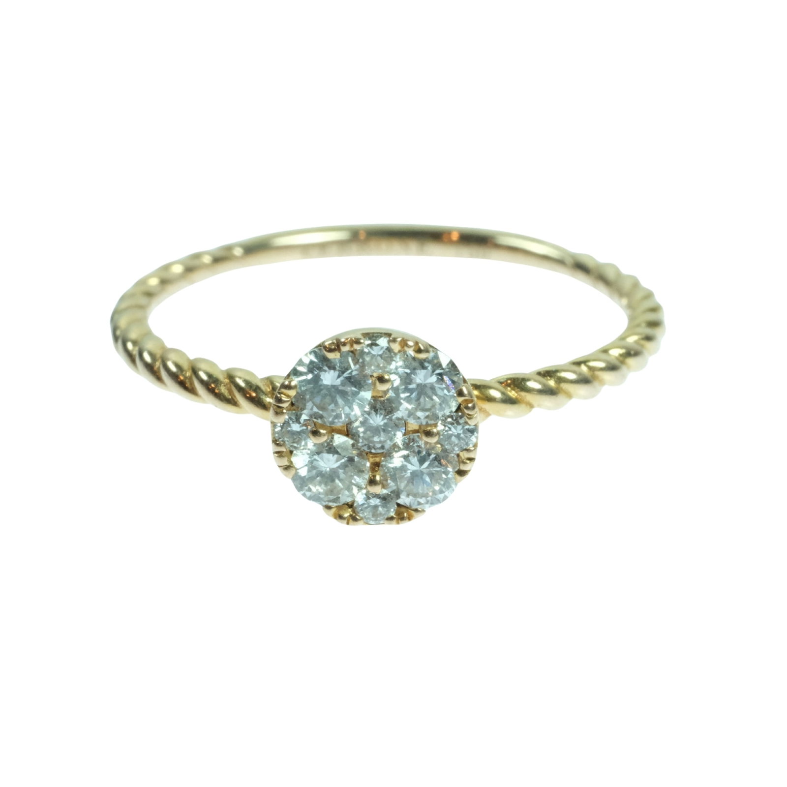 Diamond Daisy Ring with 18ct Yellow Gold Rope Band: . Size Size O : Total weight 1.99gms Medium Rings