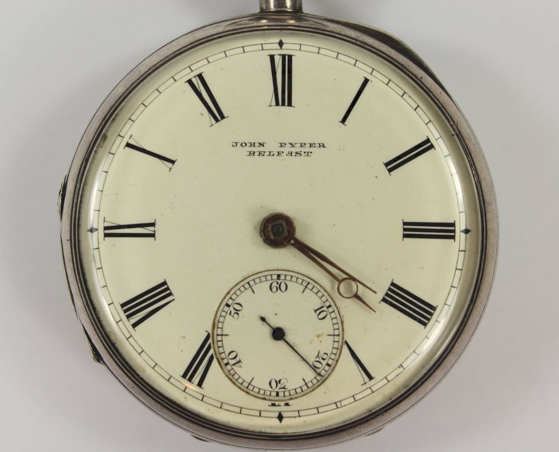 Antique Sterling (925) Silver Pocket Watch Dial labelled 'John Pyper, Belfast' - 2