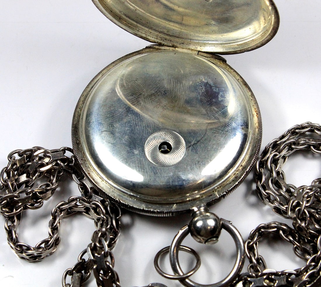 Antique Sterling (925) Silver Fob Watch with Long Chain - 2