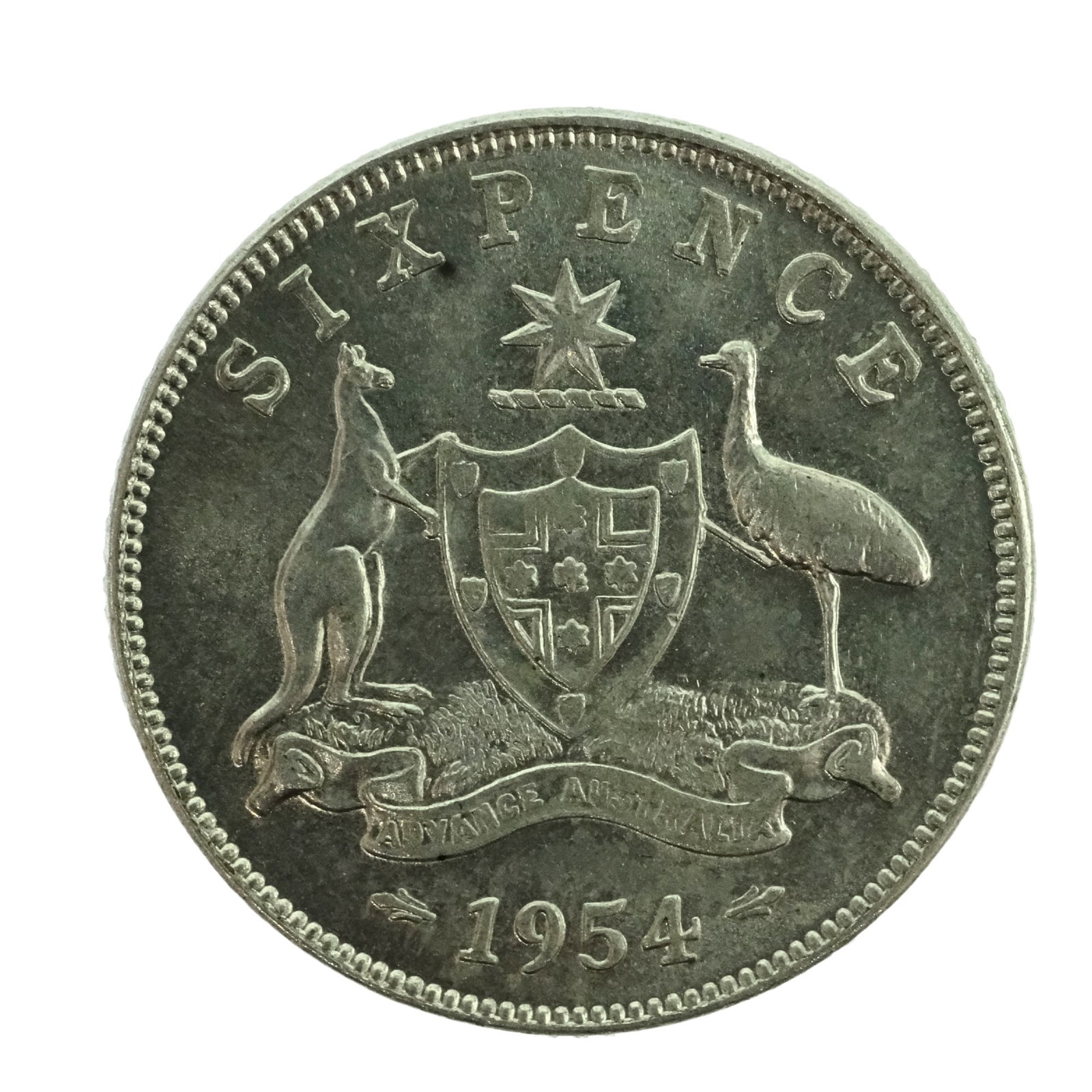 Australia 1954 Sixpence, near Gem: QEII Condition Lightly toned