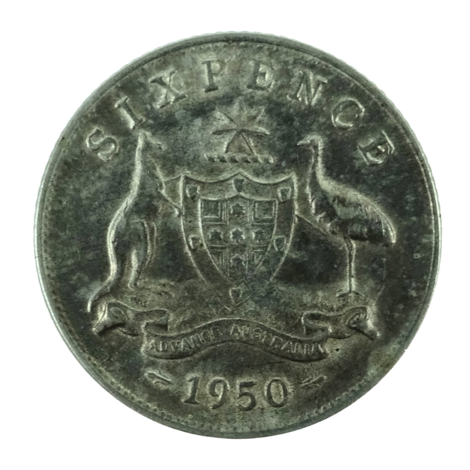 Australia 1950 Sixpence, near Gem: George VI Condition Toned reverse Medium Coins, Australia & New Zealand