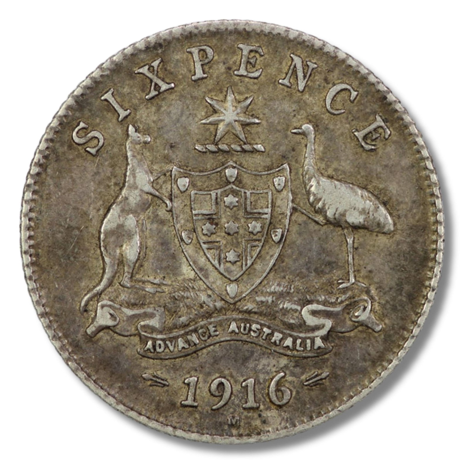 Australia 1916 M Sixpence, Extremely Fine but heavily Toned: Harder date Medium Coins, Monies & Stamps Exhibited Coins, Australia & New Zealand