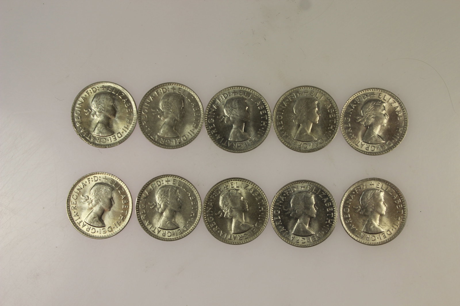 Australia 1964 Threepences, Brilliant Uncirculated (10 coins) - 2