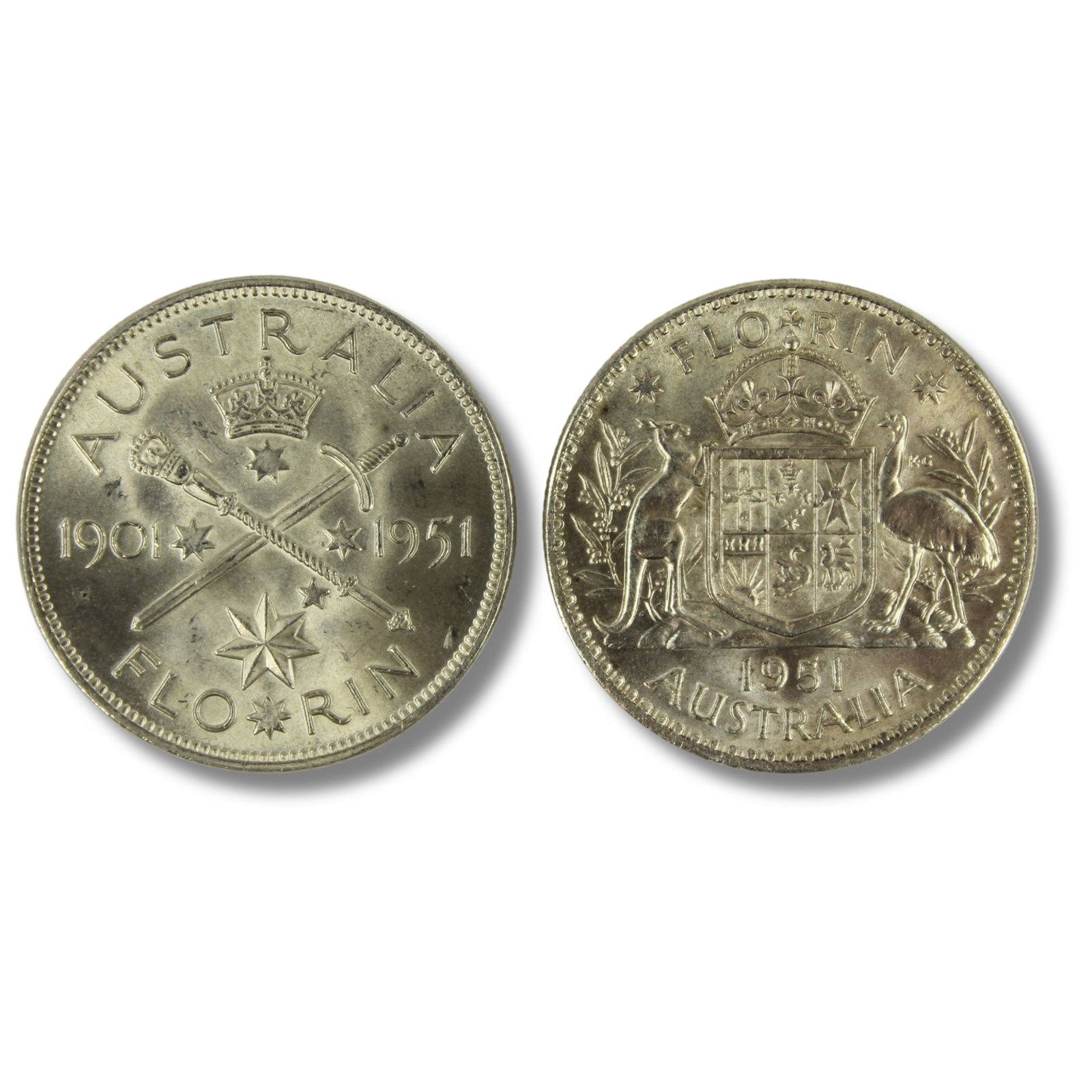 Australia 1951 'Commonwealth' & 'Jubilee' Florins, Choice Uncirculated (2 coins): George VI Size ASW 0.3636 Medium Coins, Monies & Stamps Exhibited Coins, Australia & New Zealand