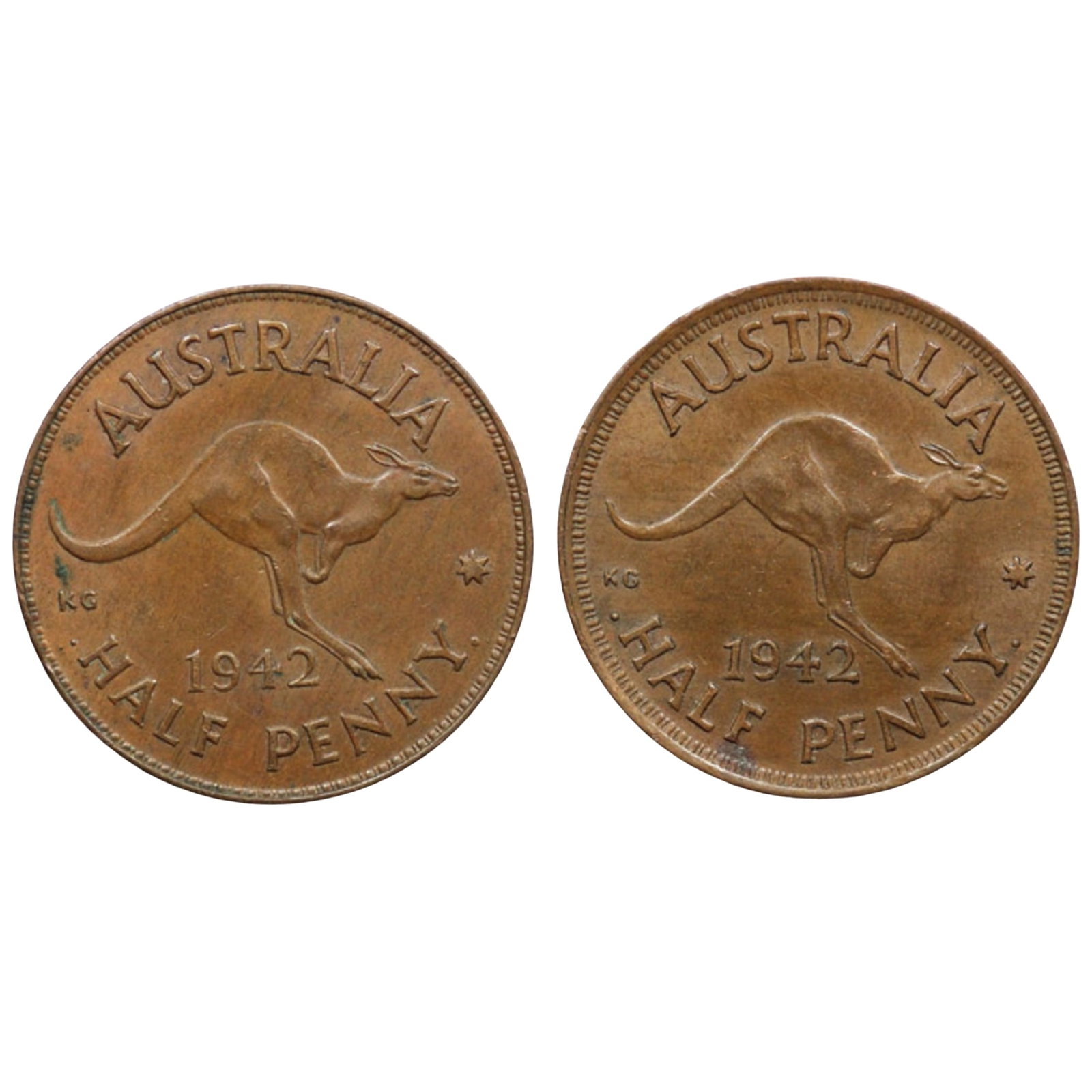 Australia 1942 I Halfpenny & 1942 I 'Long Reverse Denticles' Halfpenny, Both about Uncirculated: The second coin is rare in grade Medium Coins, Monies & Stamps Exhibited Coins, Australia & New Zealand