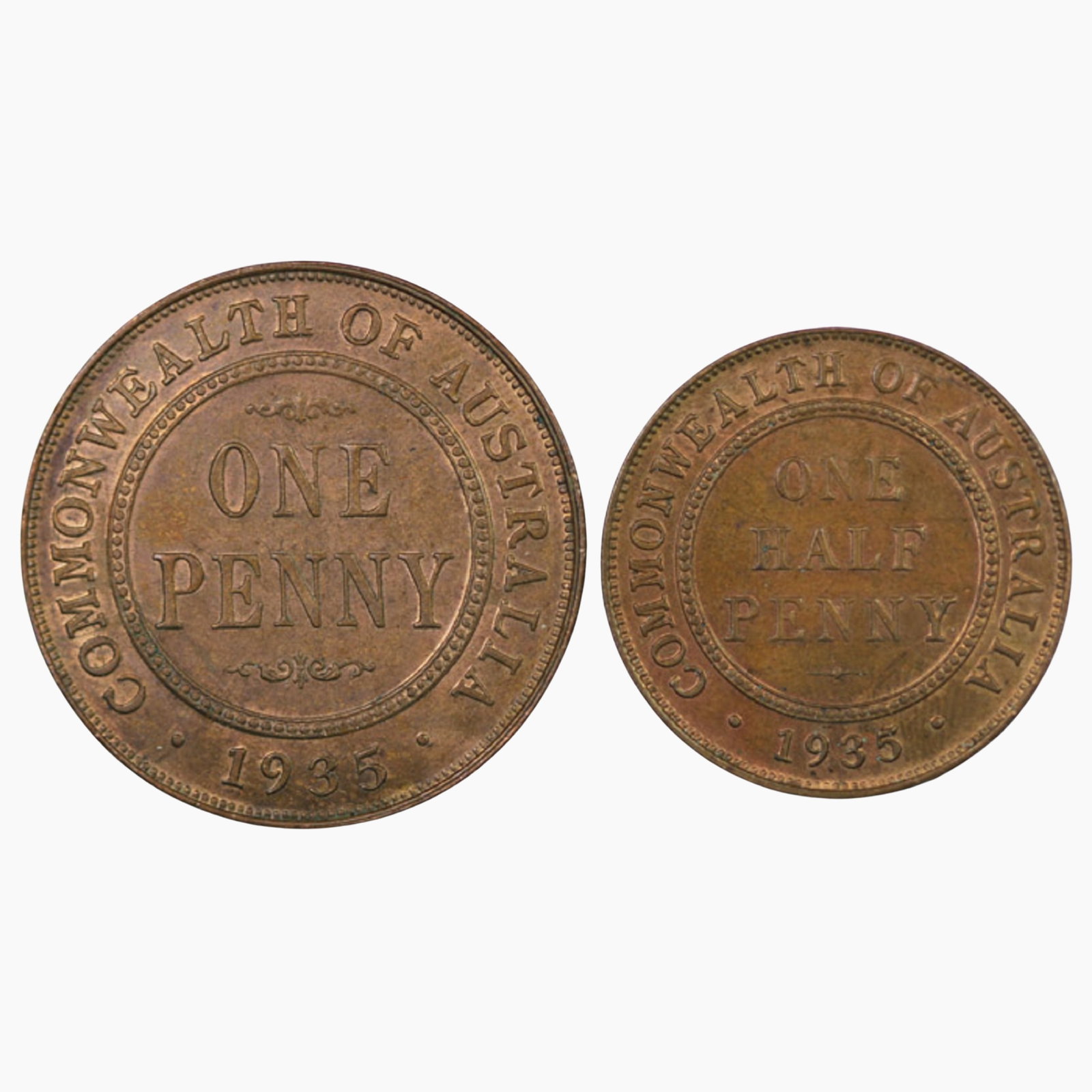 Australia 1935 Halfpenny & Penny, Choice Uncirculated (2 coins): George V Condition Matching colour Medium Coins, Monies & Stamps Exhibited Coins, Australia & New Zealand