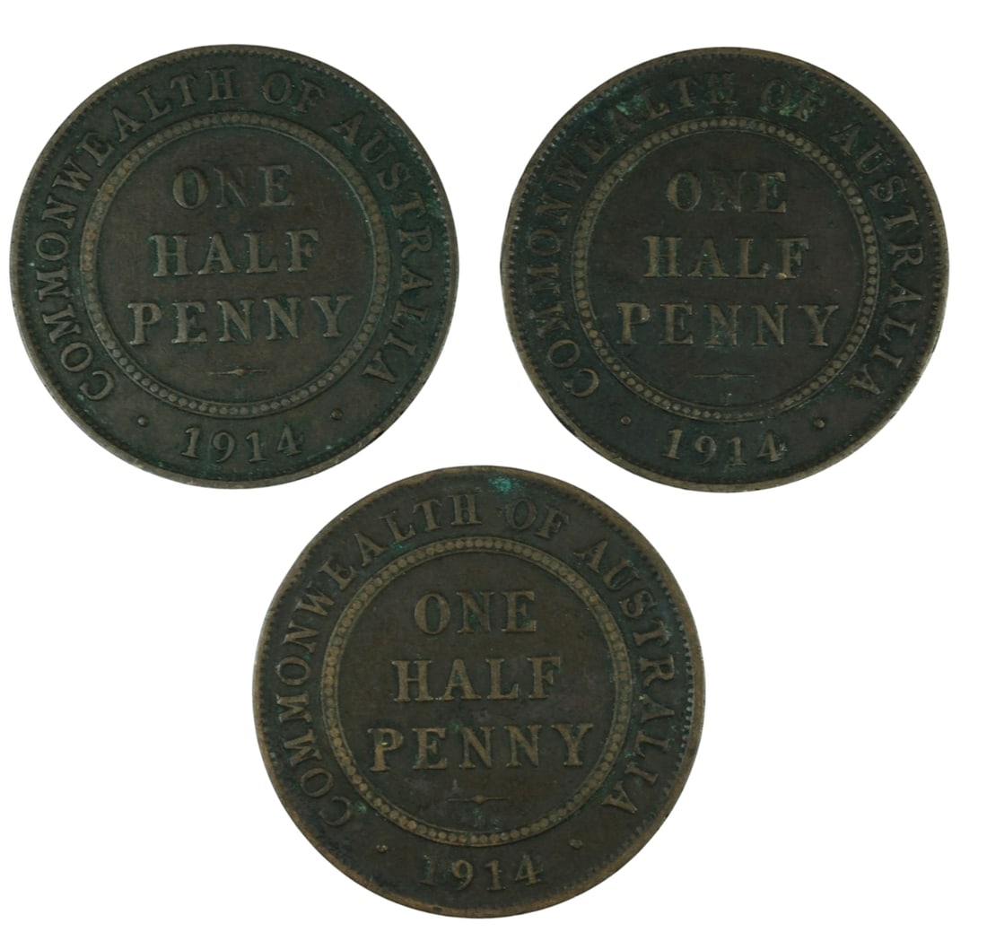 Australia 1914 H Halfpennies, VG/Fine or better (3 coins): George V Medium Coins, Monies & Stamps Exhibited Coins, Australia & New Zealand