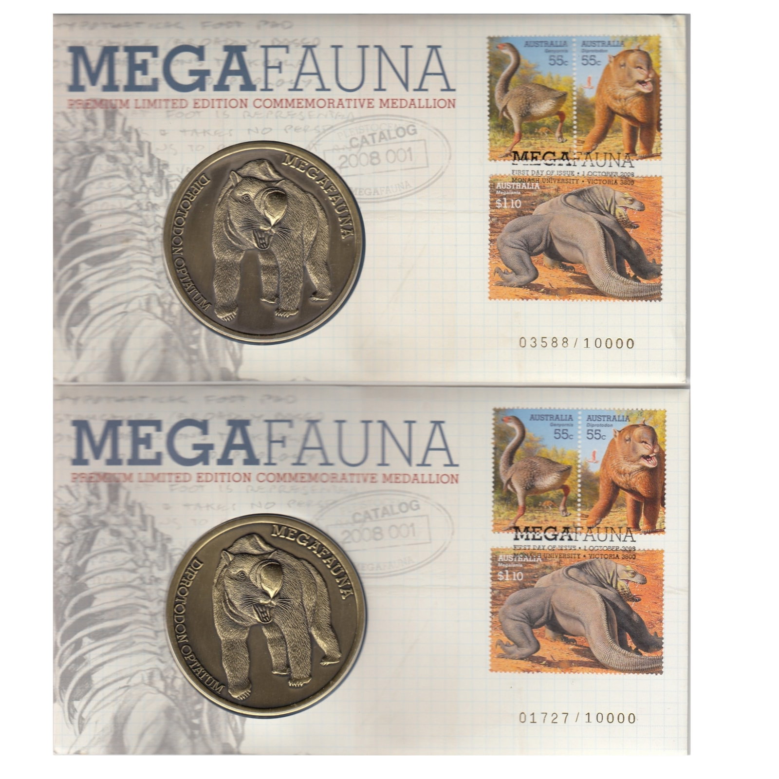 Australia 2008 'Megafauna' Medallion & Stamp Cover (2 items): . Medium Coins, Monies & Stamps Exhibited Coins, Australia & New Zealand