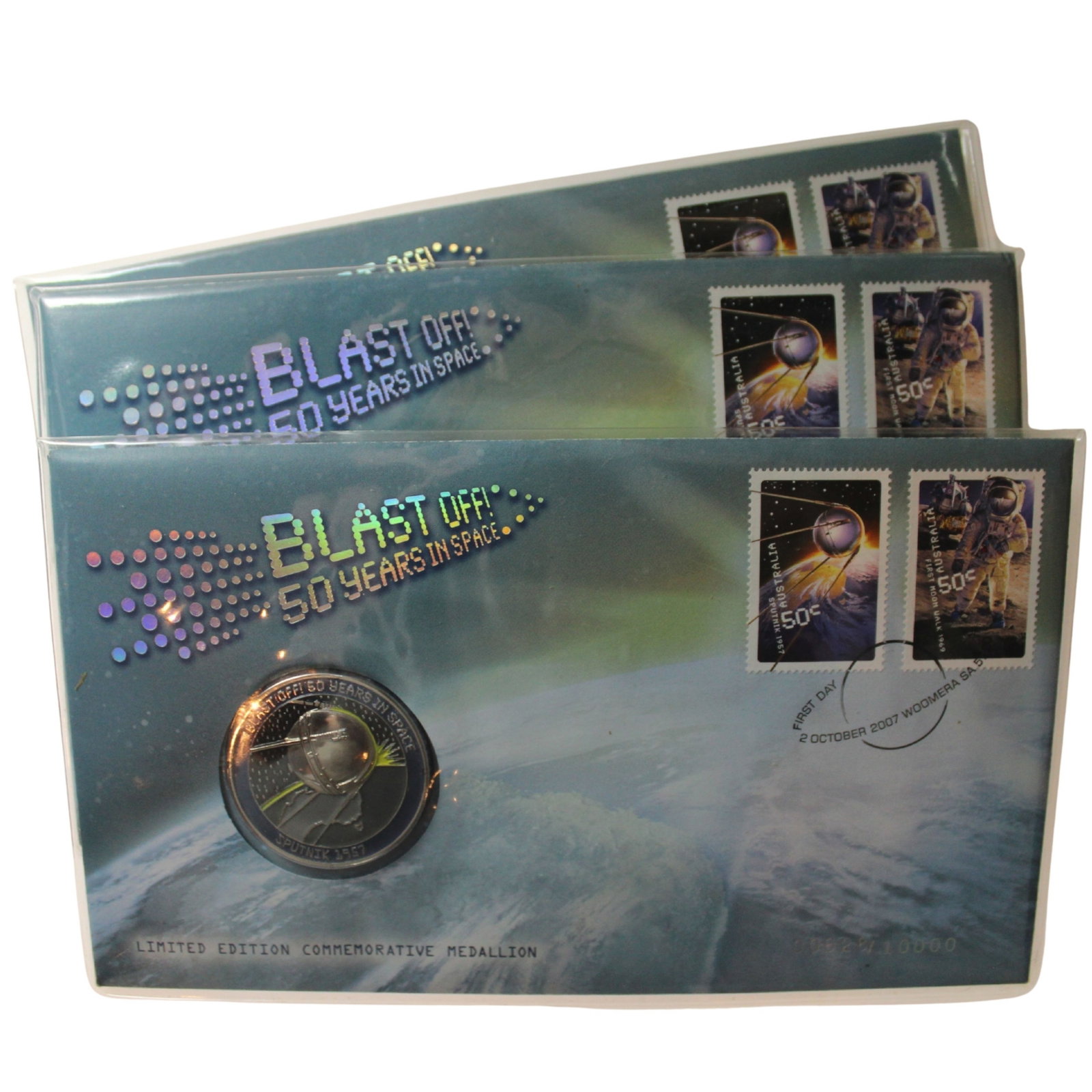 Australia 2007 'Sputnik 50 Years in Space' Medallion & Stamp Cover (3 items): . Medium Coins, Monies & Stamps Exhibited Coins, Australia & New Zealand