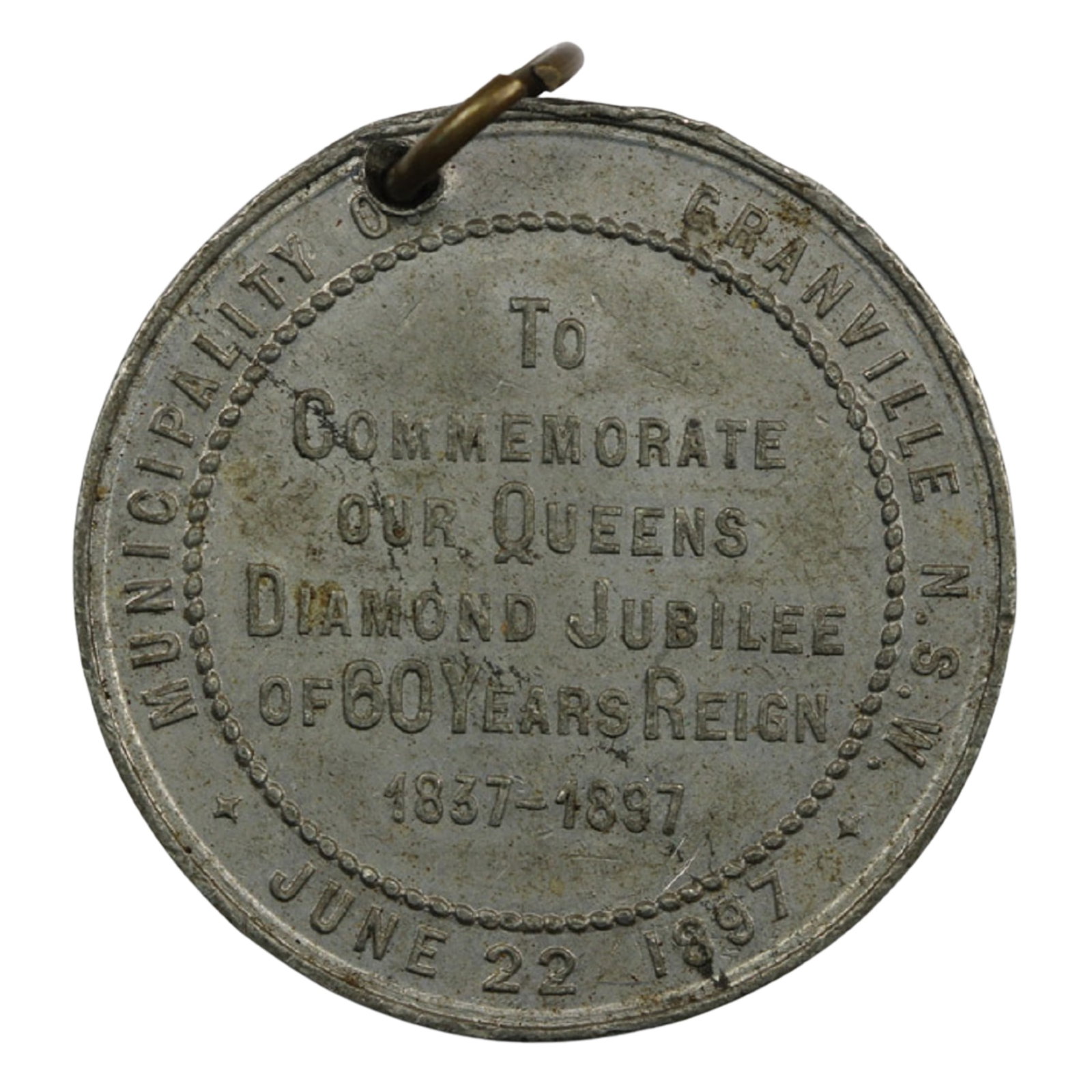 Australia Victoria 1897 Diamond Jubilee Medalet, White Metal, Granville NSW, Extremely Fine (holed): Carlisle (1897/90) Granville Size 45.6x38.55mm Medium Historical, Political & Space Exhibited Royal Memorabilia, Queen Victoria
