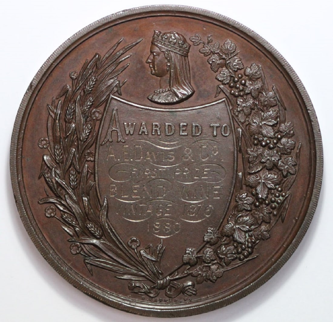 Australia Bronze 'First Prize' Medallion, A.E. Davis & Co, Blend Wine Vintage 1876-1880 - 2