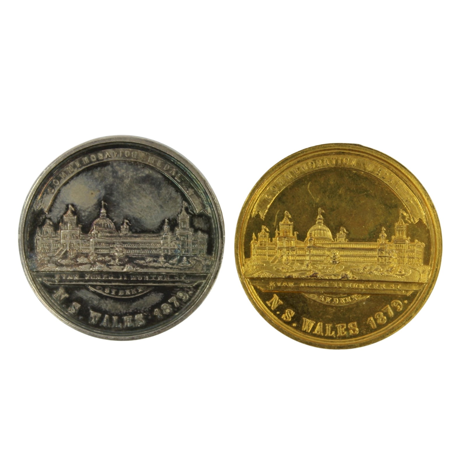 Australia 1879 'First International Exhibition' Medals in Silver & Gilt Bronze, Choice Uncir (2): Superior examples, the silver with beautiful patination Size Diameter 37.5mm Medium Historical, Political & Space