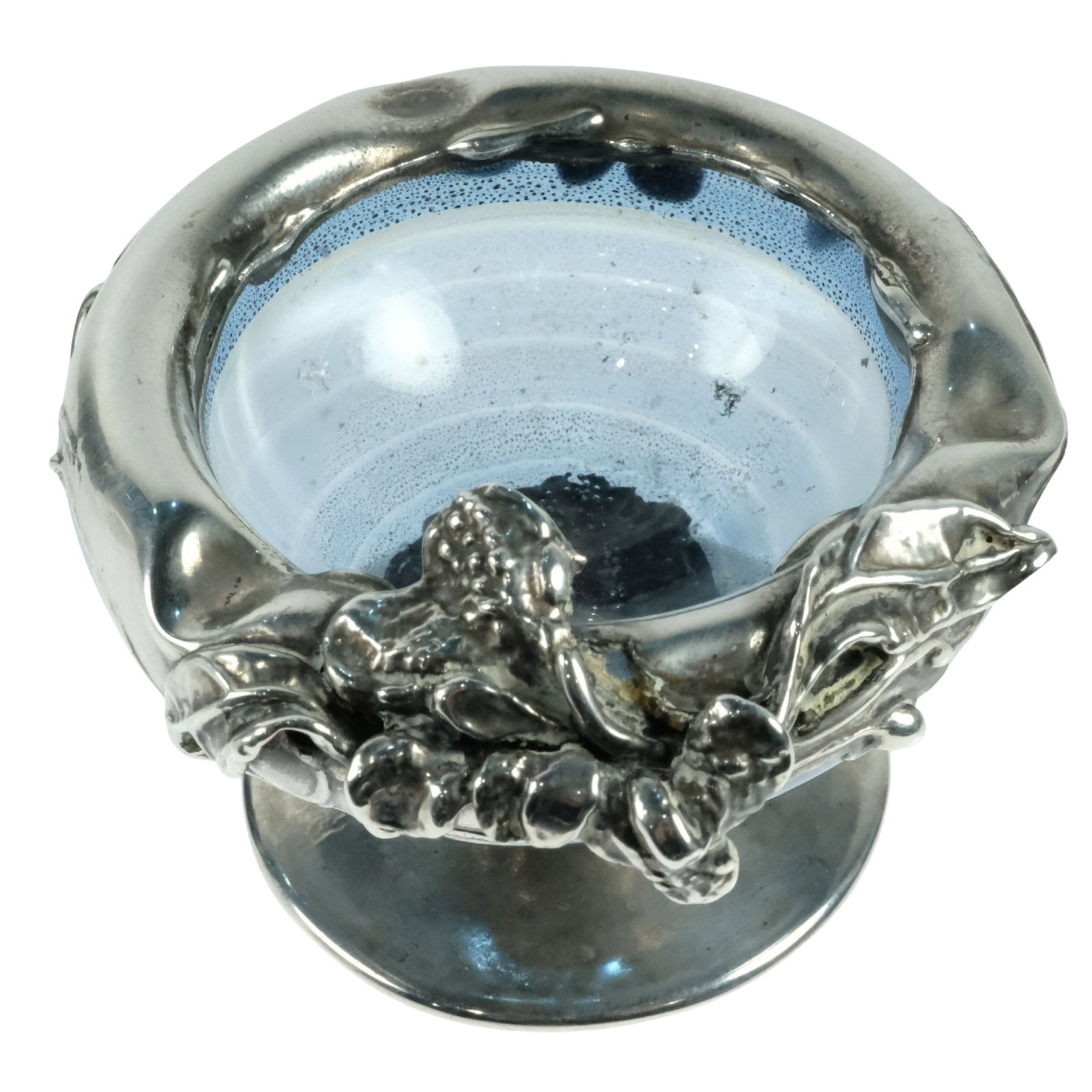 Art Nouveau Silver-plate Ashtray with Double Blue Glass Receptacle (1 of 4)