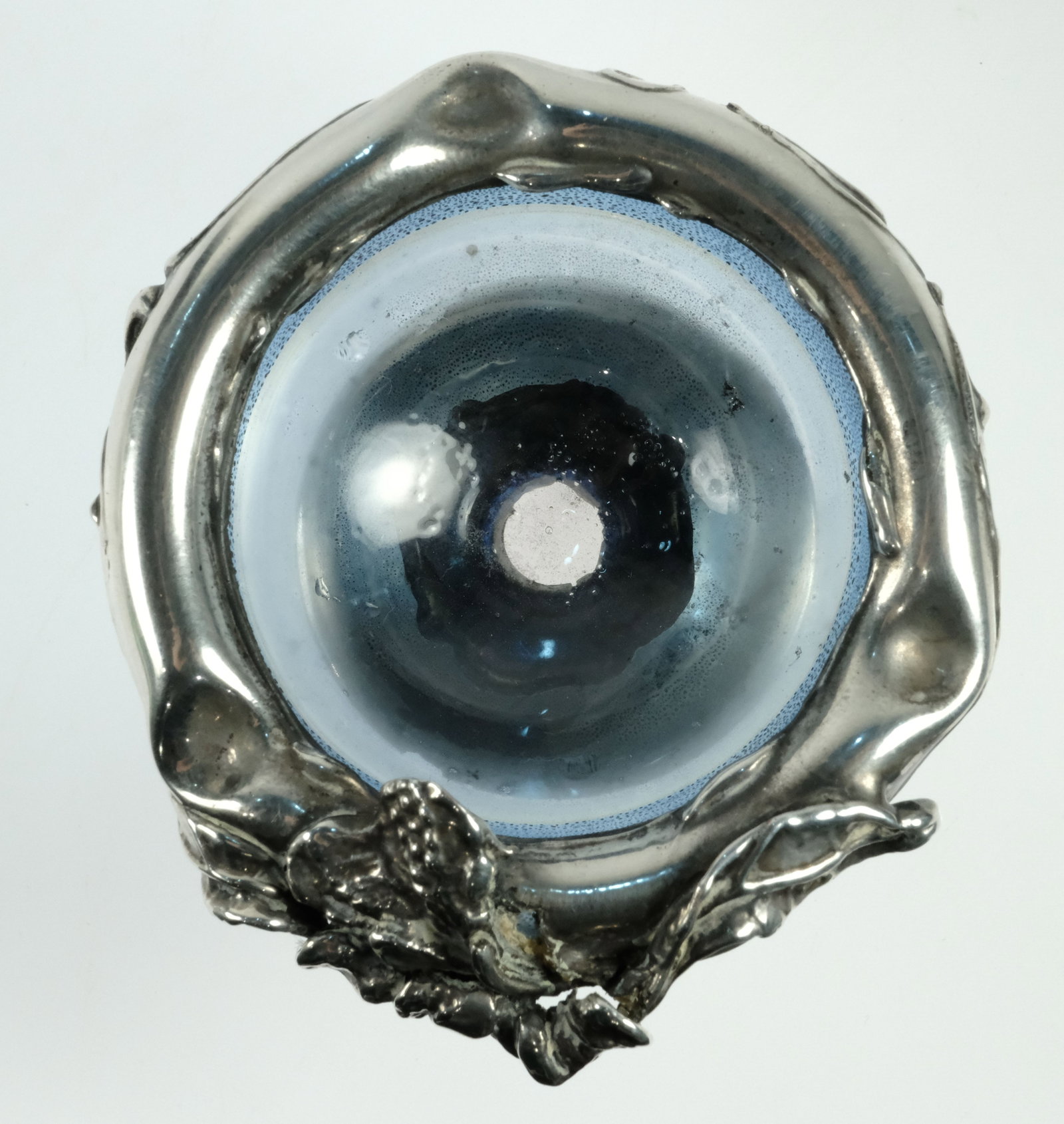 Art Nouveau Silver-plate Ashtray with Double Blue Glass Receptacle - 2