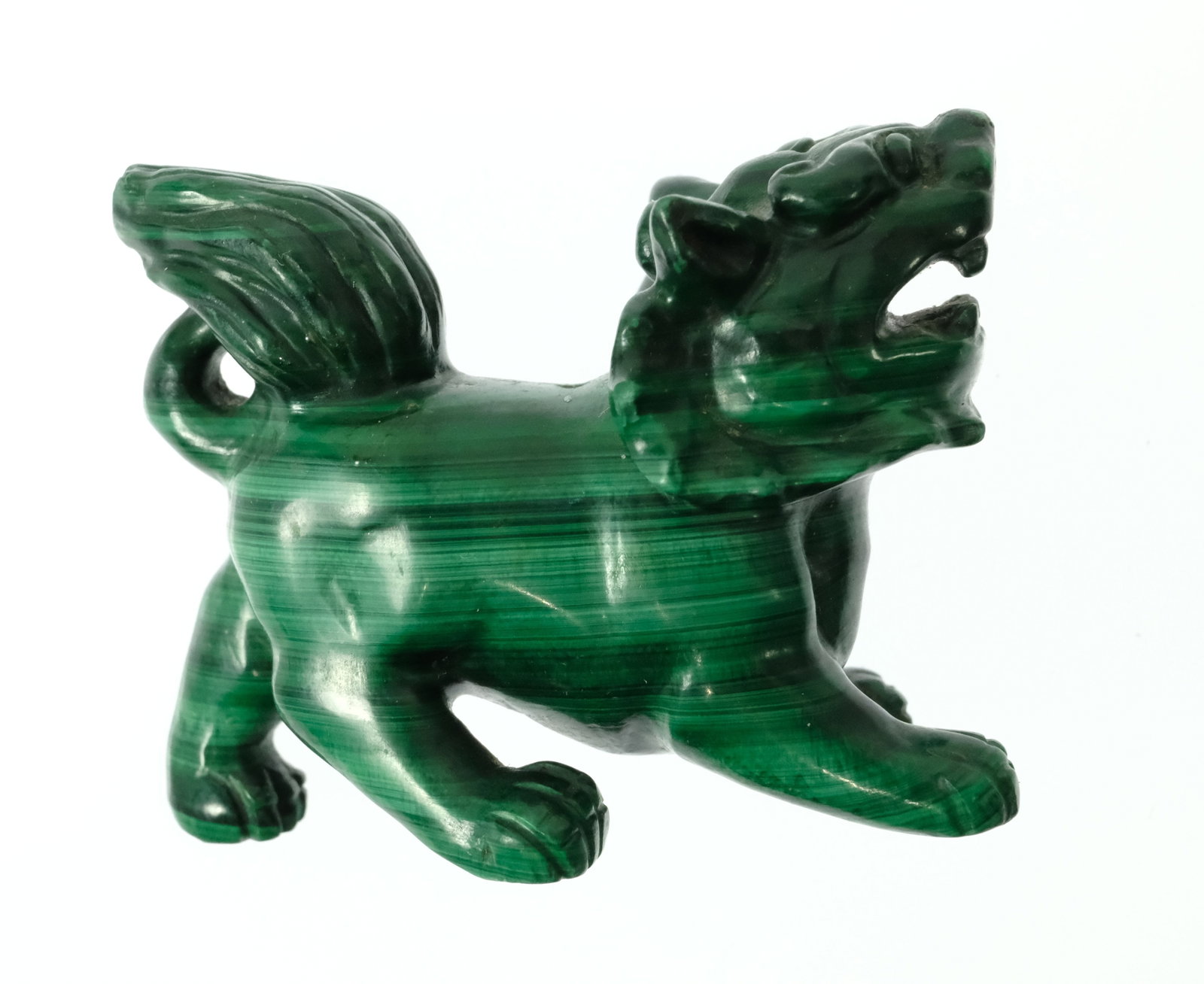 Miniature Chinese Foo Dog in carved Malachite - 2