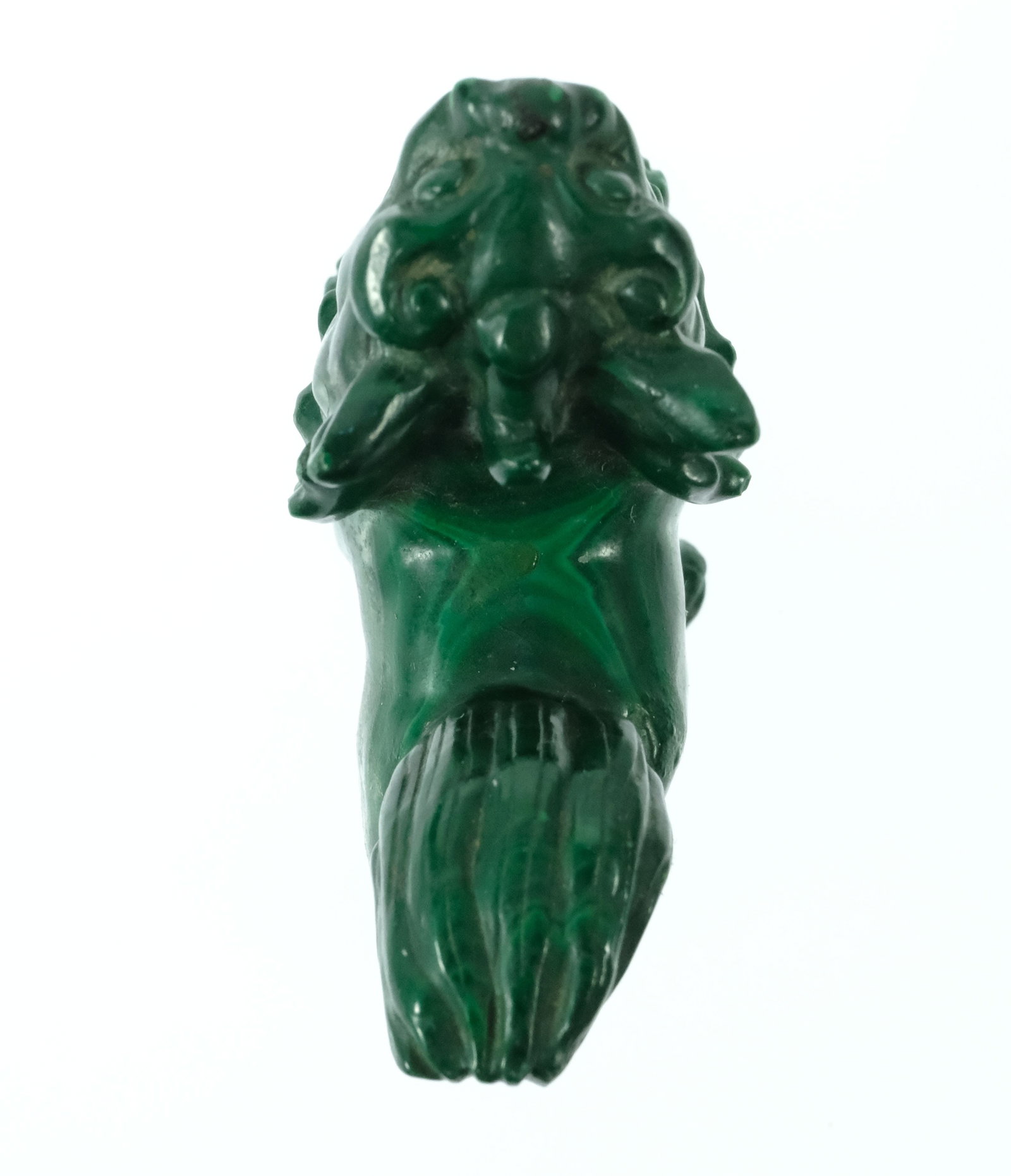 Miniature Chinese Foo Dog in carved Malachite - 3