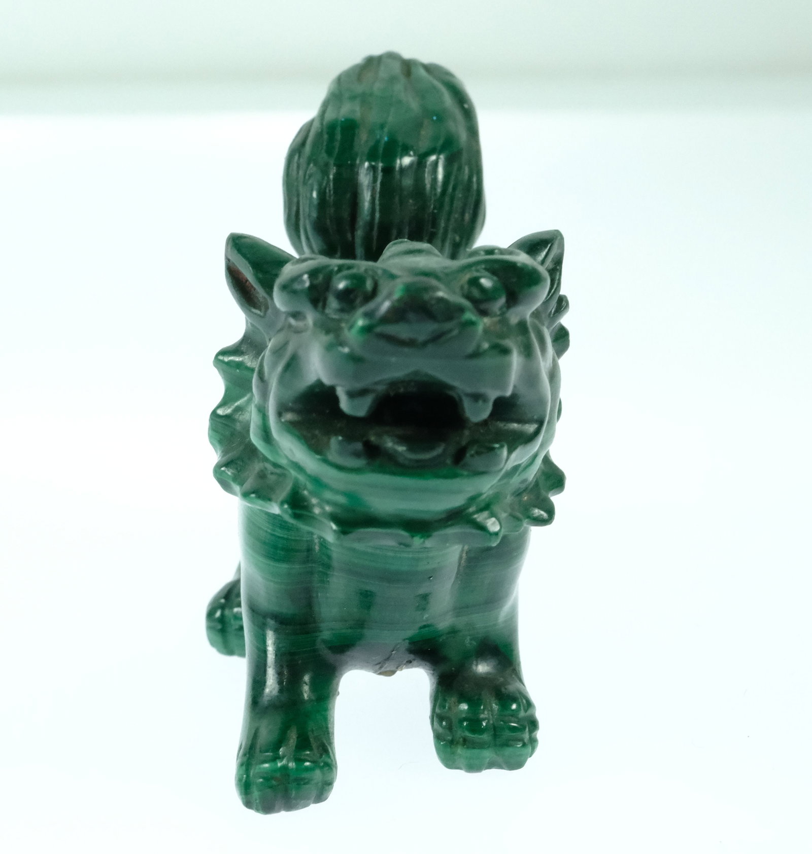 Miniature Chinese Foo Dog in carved Malachite - 4