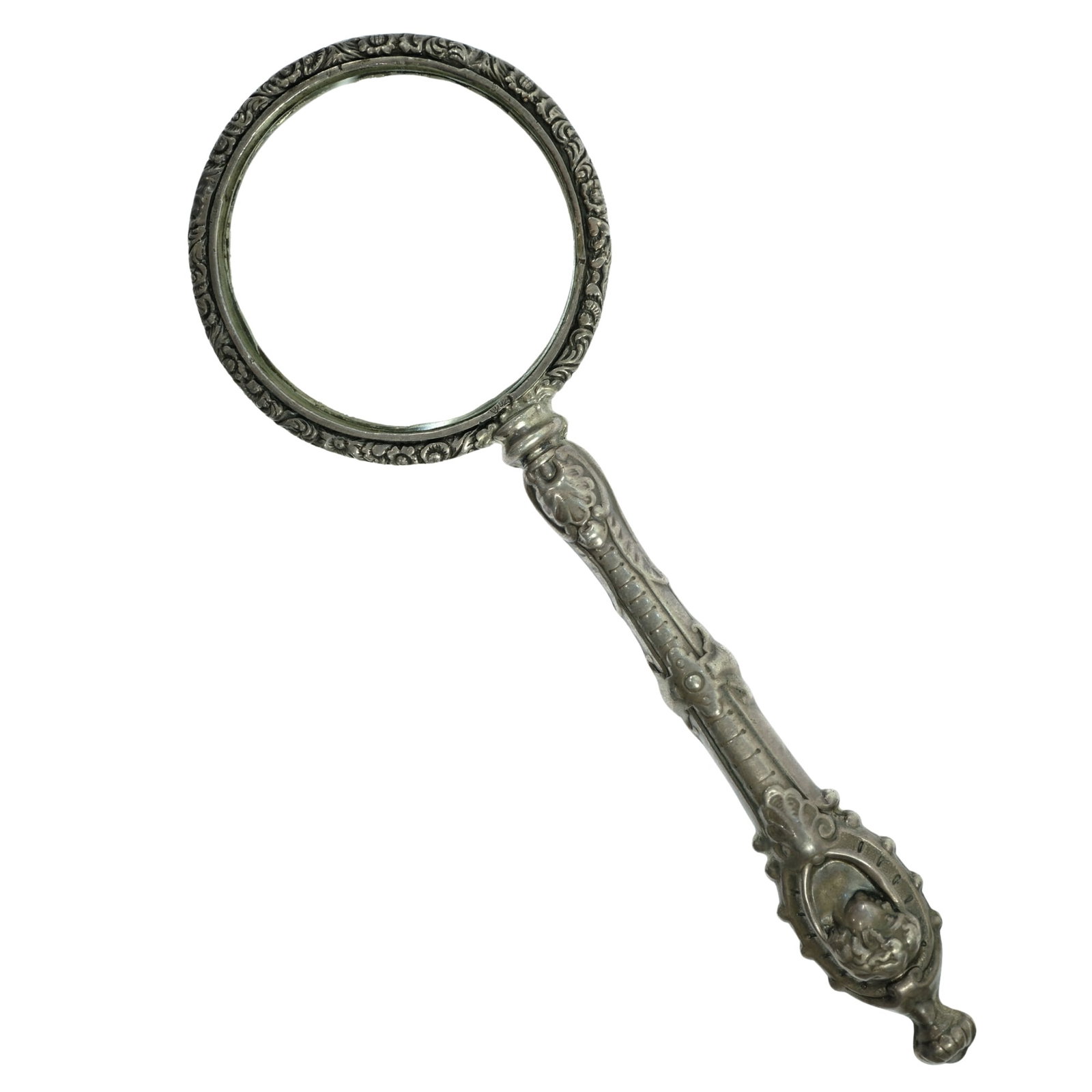 Antique Art Nouveau Magnifying Glass in Sterling Silver: . Size Length 16cms Medium General
