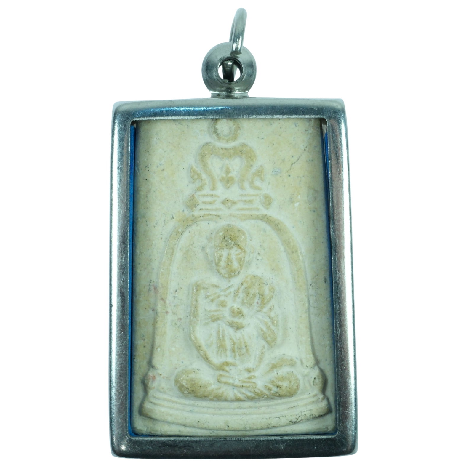 Vintage Buddha Pendant in White Ceramic housed Cu-Ni Frame: . Size Hangs 5.5cms Medium Necklaces & Pendants