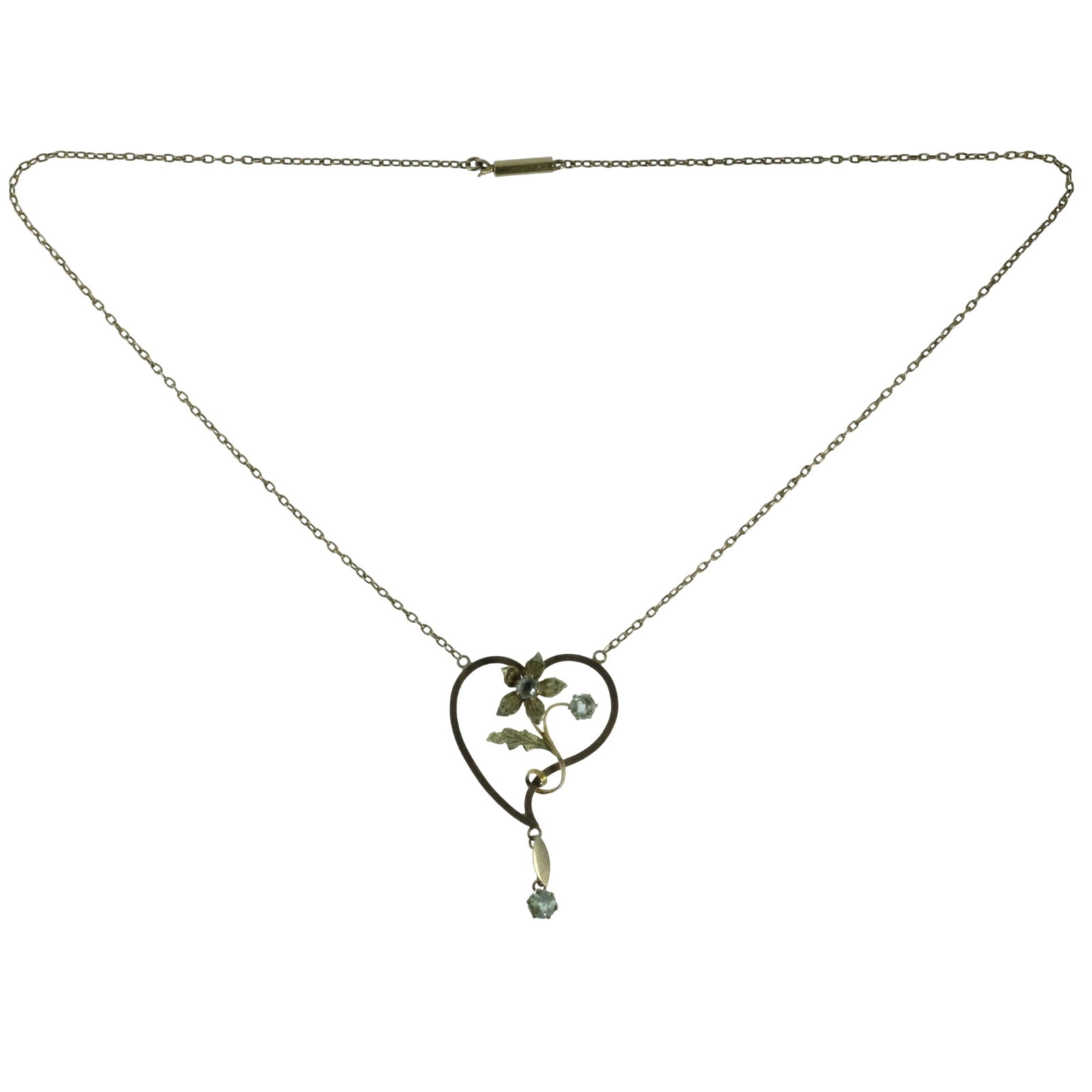 Edwardian Floral Pendant in 9ct yellow Gold on attached Chain: . Size Weight 4.14gms. Open length 41cms Medium Necklaces & Pendants