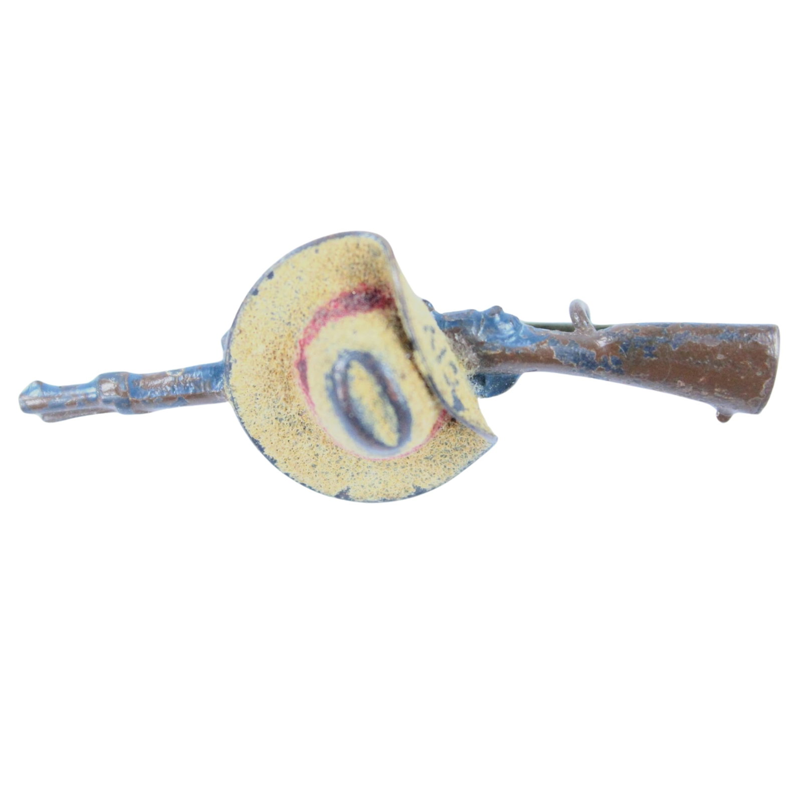 WWI - Australia A.I.F. Sweetheart Pin Brooch in Bronze: In the form of a Lee Enfield Rifle topped with a painted Digger's Slouch Hat Size Length 5cm Medium Military & Wartime