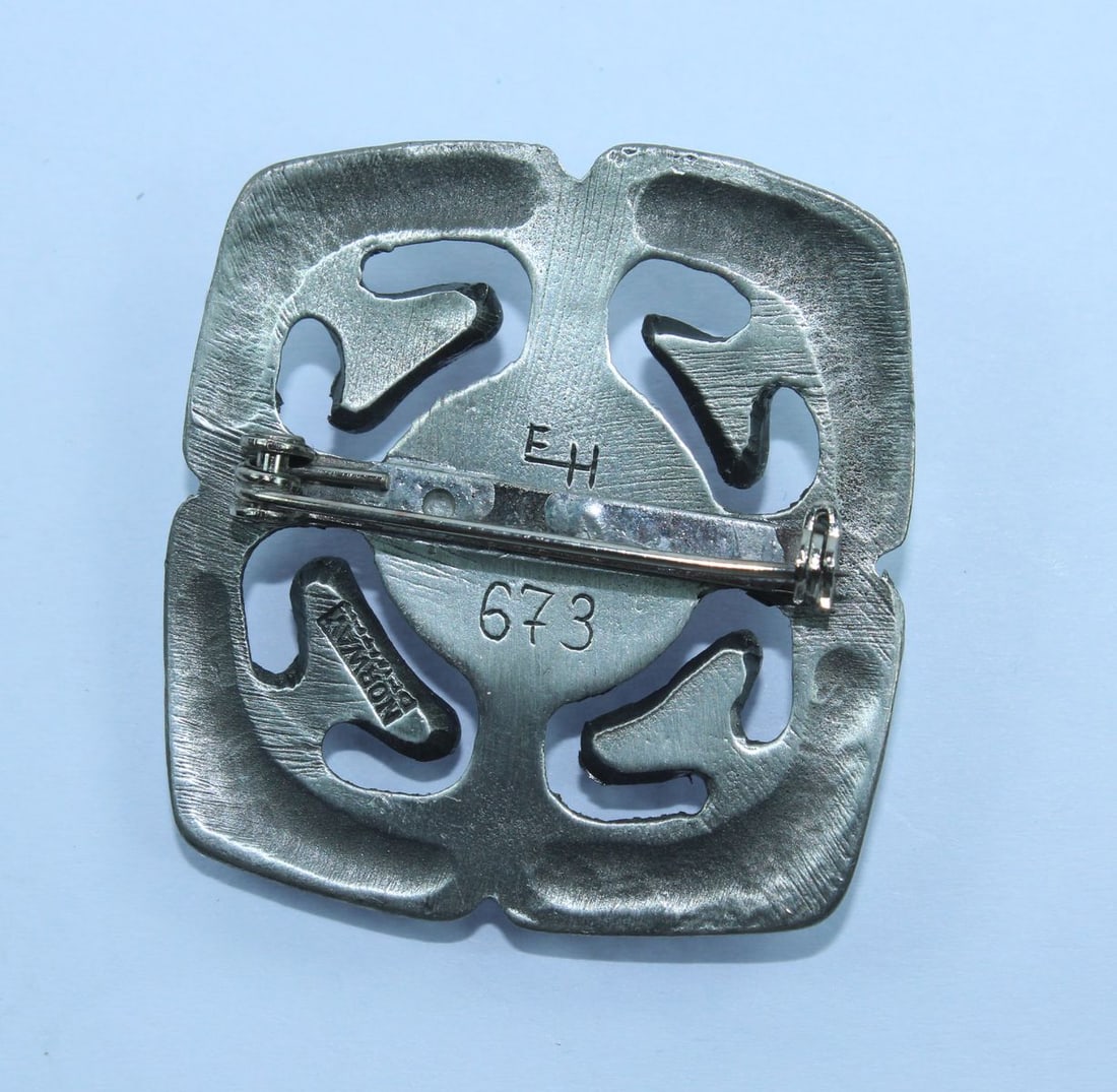 Norwegian Brooch of Square design with Red Button centre - 2