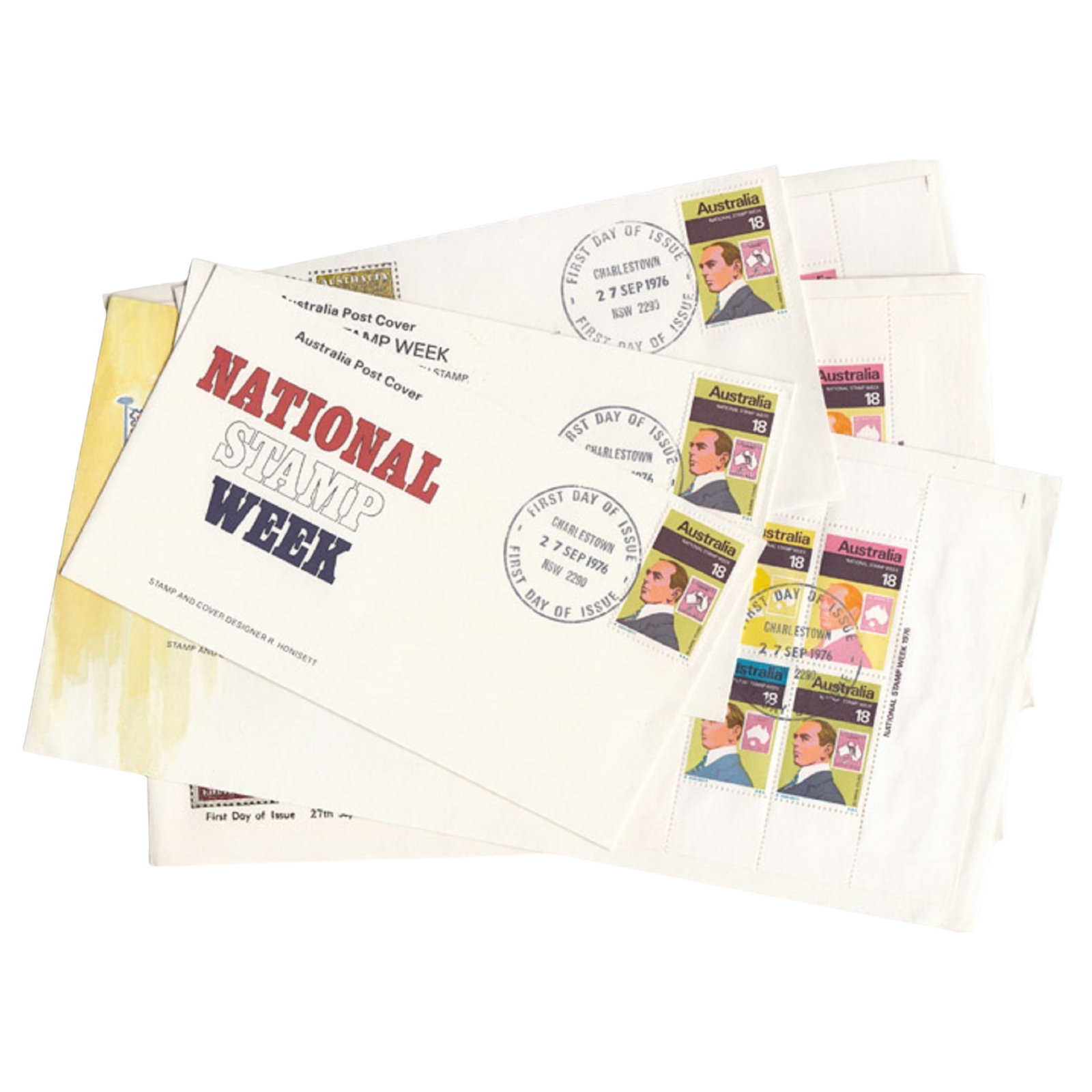 Australia 1976 'National Stamp Week' Stamp issues (6 items): . Medium Coins, Monies & Stamps