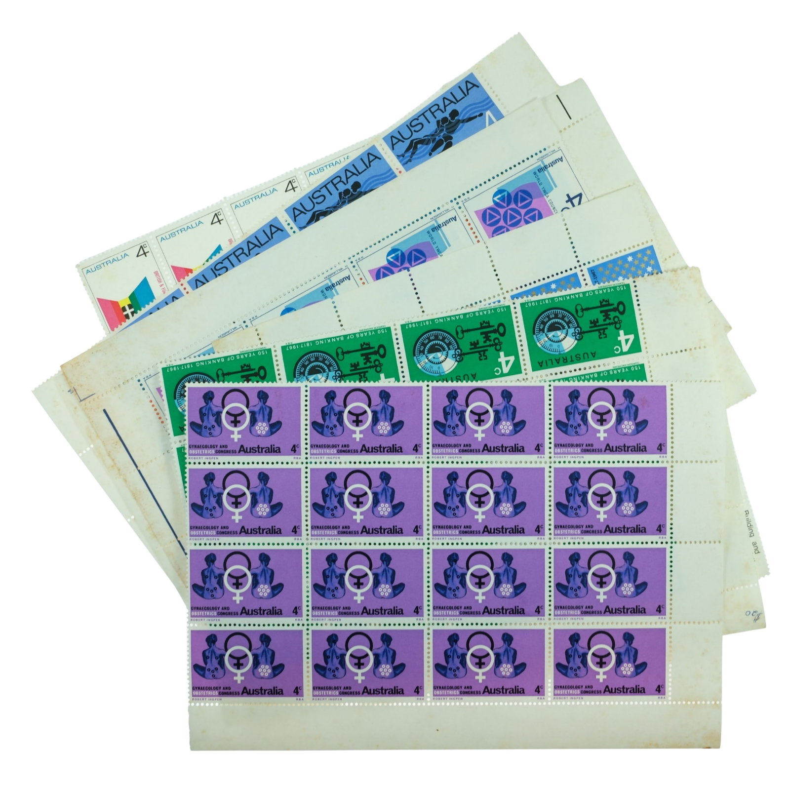 Australia c.1970's Mint Stamps in blocks (10 Different): Some have rust evident Condition Rust evident to some blocks Medium Coins, Monies & Stamps