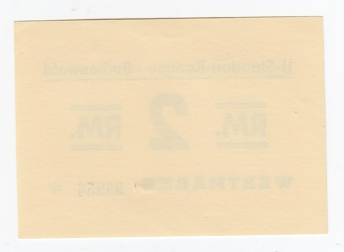 WWII - Buchenwald (Germany) Concentration Camp 2 Reichsmark ND (1937- 45) Uncirculated OPQ - 2