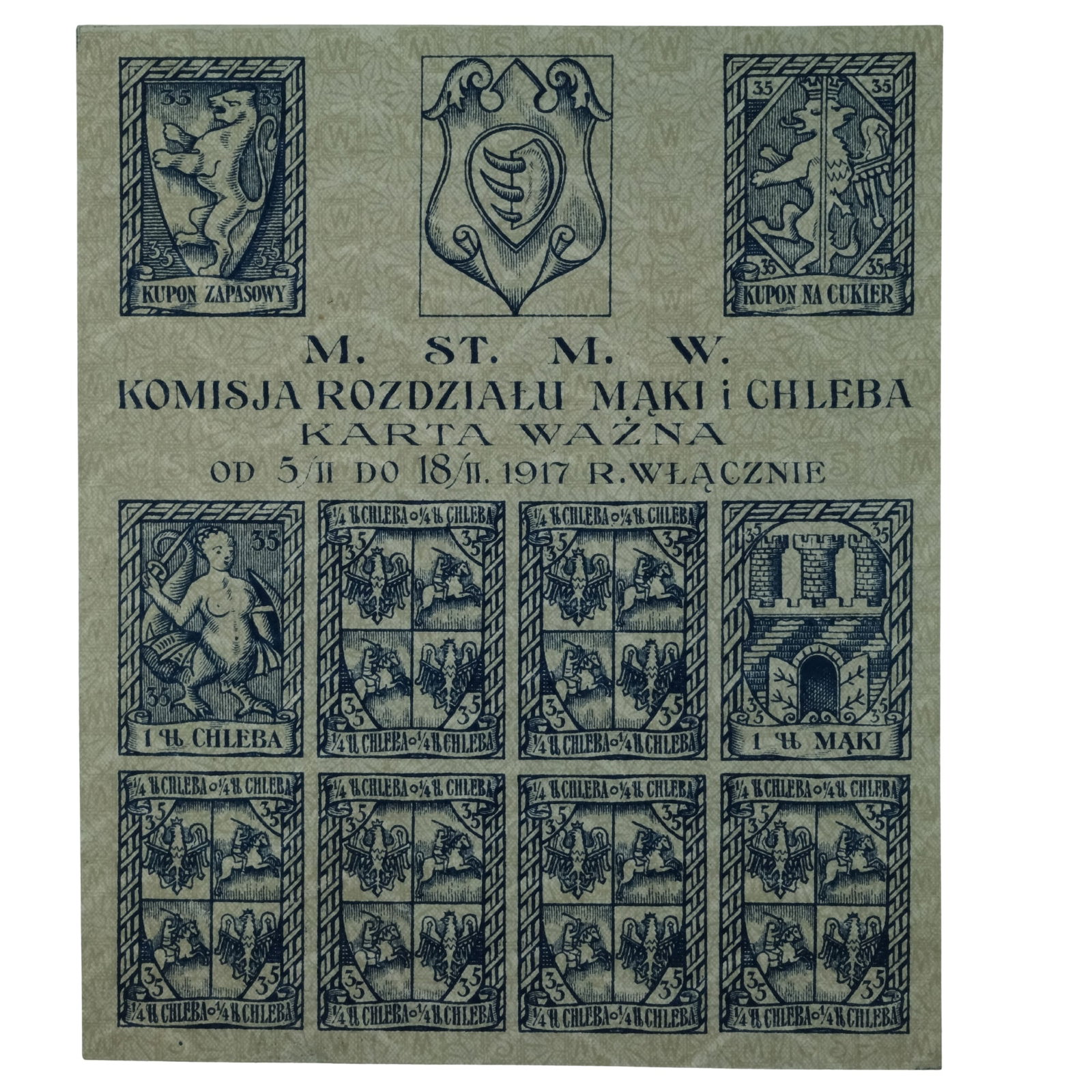 WWI - Poland Food Coupons circa 1917, Uncirculated: Basic foodstuffs had to be obtained with food coupons or else purchased on the black market