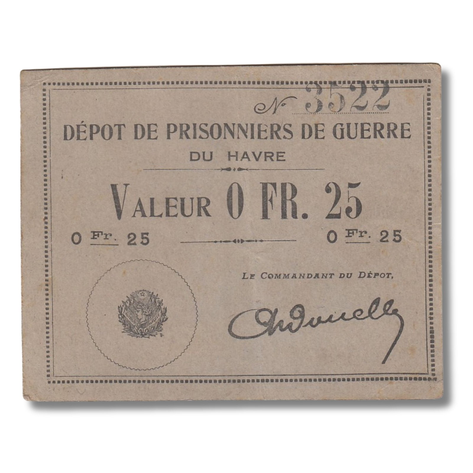 WWI - Du Havre (France) P(risoner) o(f) W(ar) Camp 50 Francs, good Extremely Fine OPQ: . Condition O(riginal) P(aper) Q(uality) Medium Paper Money, Europe