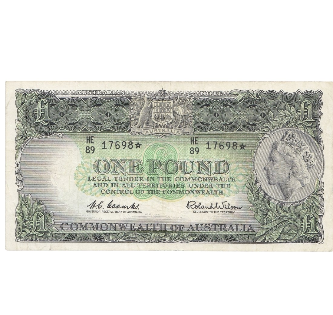 Australia 'Coombs - Wilson' Reserve Emerald Reverse £1 * Replacement (1961), good Very Fine det: Renniks# 34sb : Serial# HE/89 17698* Medium Coins, Monies & Stamps