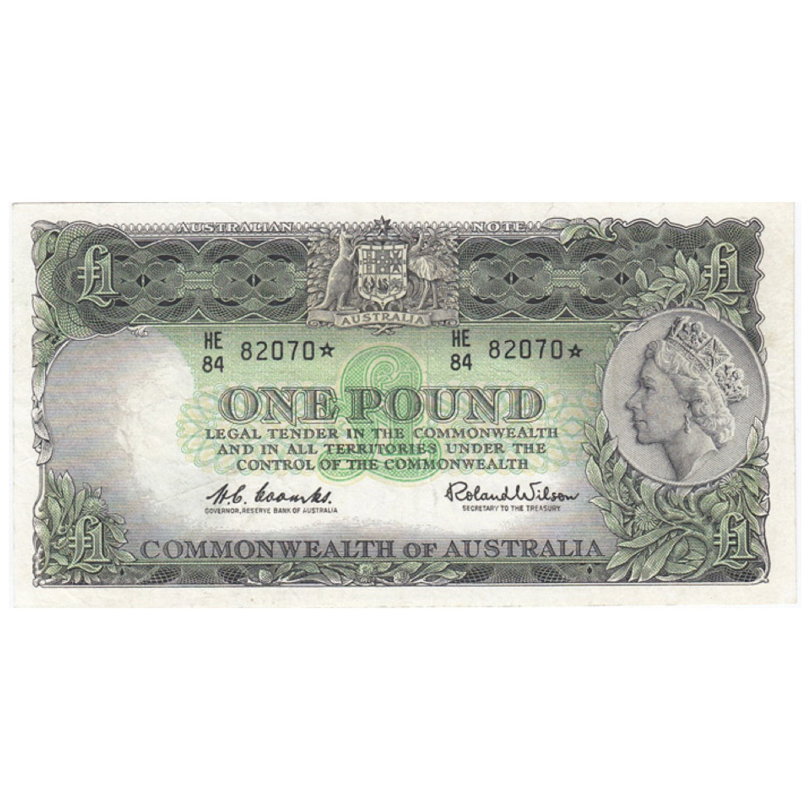 Australia 'Coombs - Wilson' * Replacement £1 (1961), Very Fine: Renniks# 34sb : Serial# HE/84 82070* Condition Flattened Medium Coins, Monies & Stamps Exhibited Paper Money, Australia & New Zealand